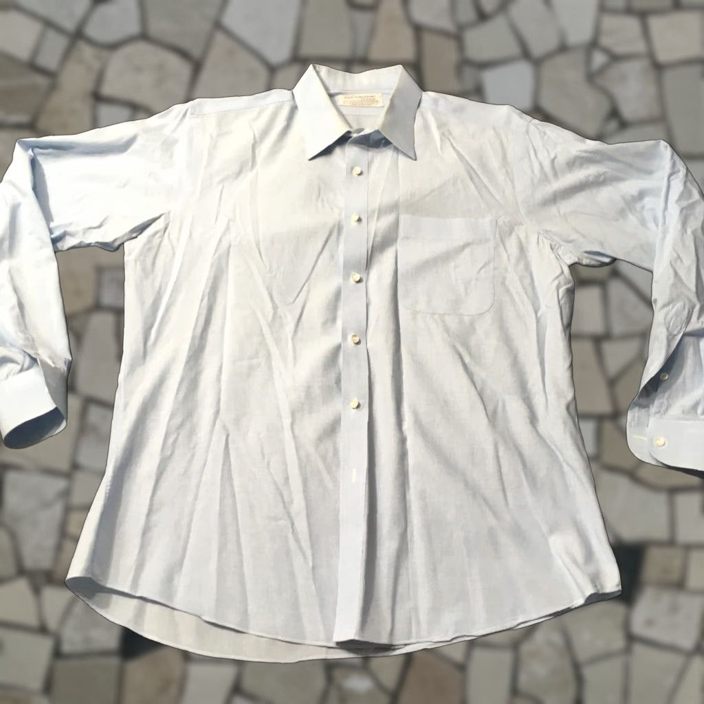 Vintage Vtg 80's Deluxe Tailored Light Blue large collar dress shirt L 17 x 34 Long Sleeve Cotton Kong Grand Vintage Shirt Mens Size 42R - 1 Thumbnail