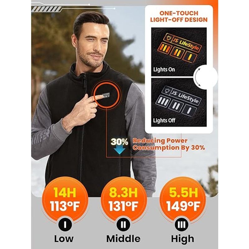 Other JS LifeStyle Fleece Heated Vest Jackets for Men with 18400mA Size US L / EU 52-54 / 3 - 3 Thumbnail