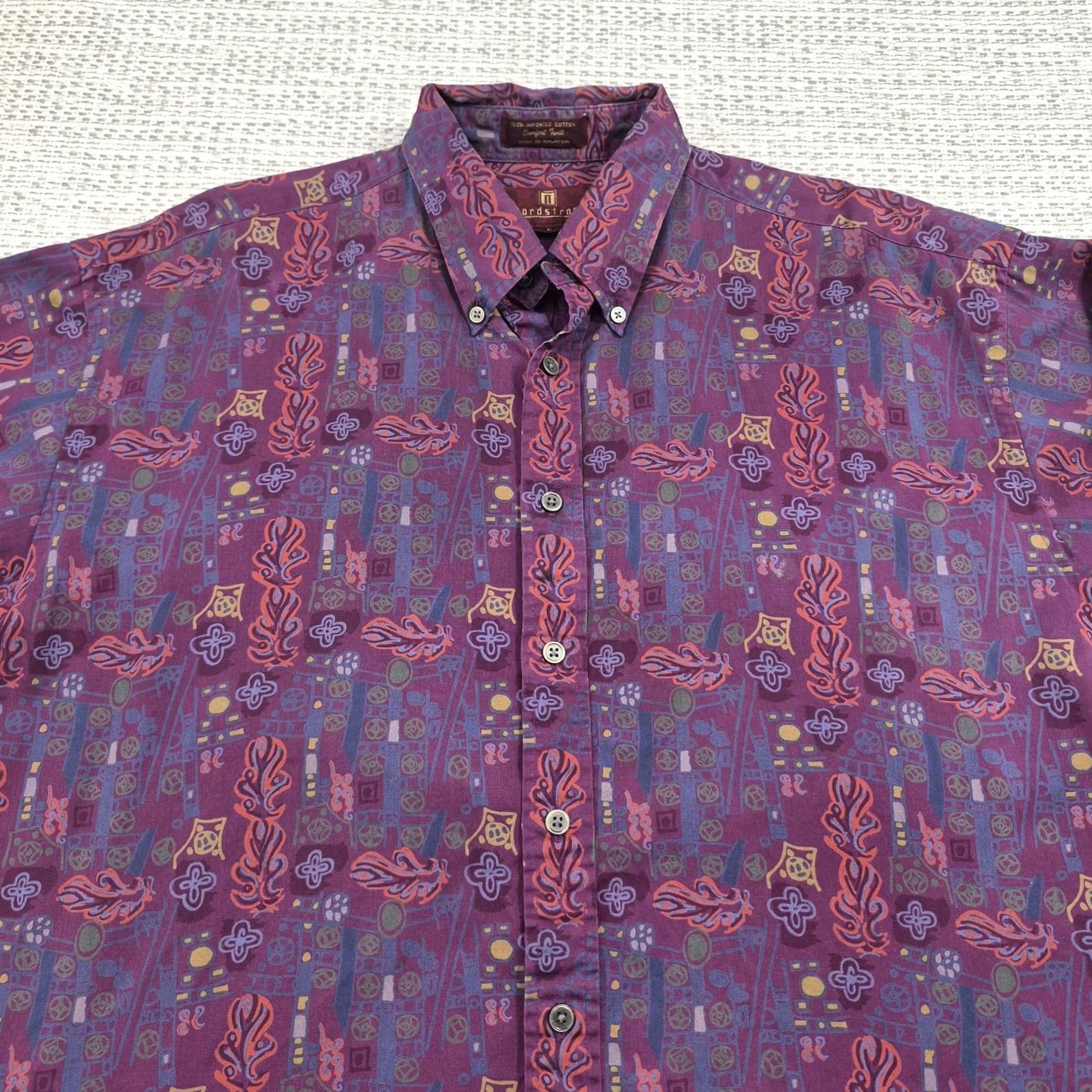 Nordstrom VINTAGE Nordstrom Shirt Mens Large Purple Geometric Print Long Sleeve Button-Front Twill Size US L / EU 52-54 / 3 - 4 Thumbnail
