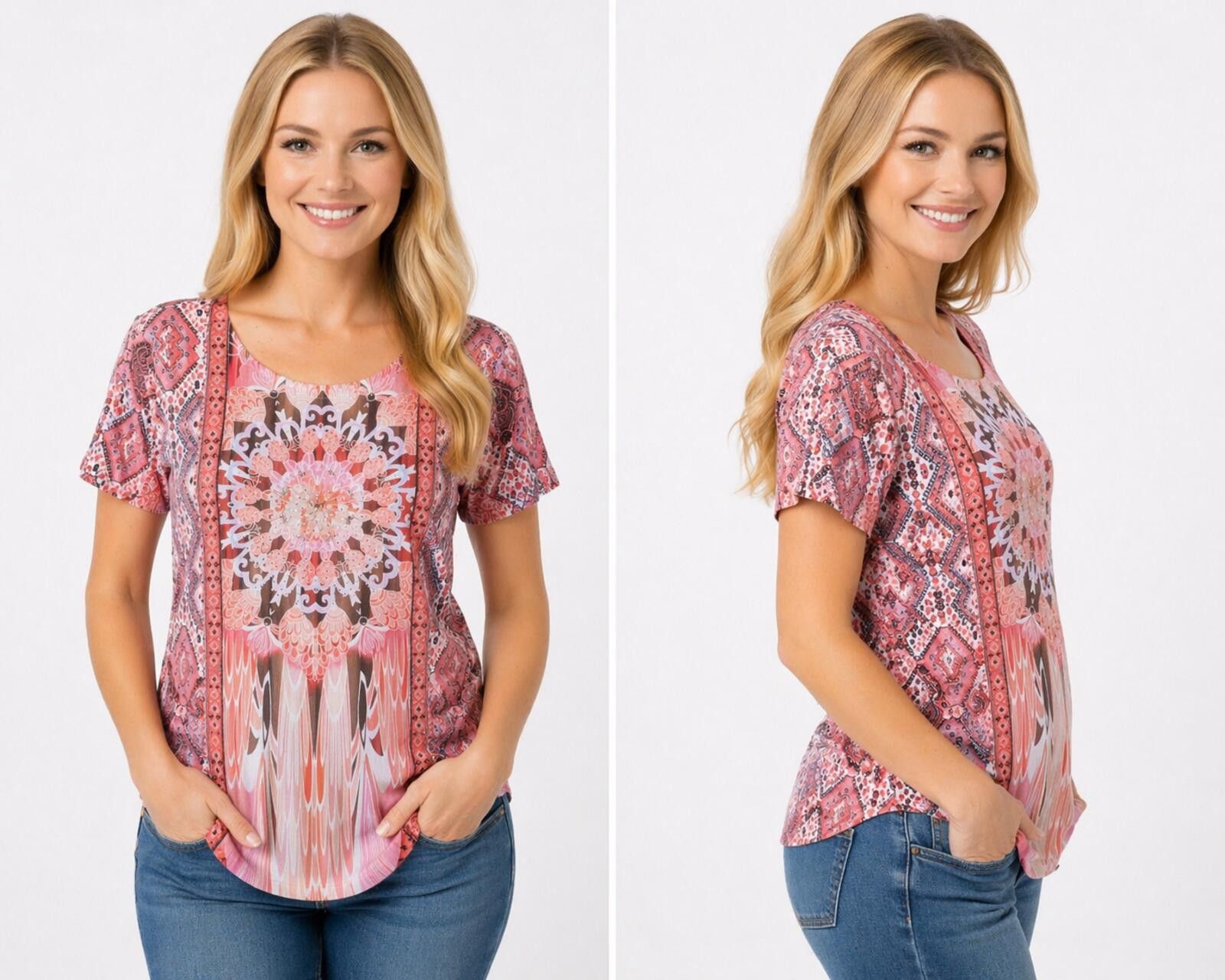 Other Christopher & Banks Pink Patterned Short Sleeve Top Medium Size M / US 6-8 / IT 42-44 - 1 Thumbnail