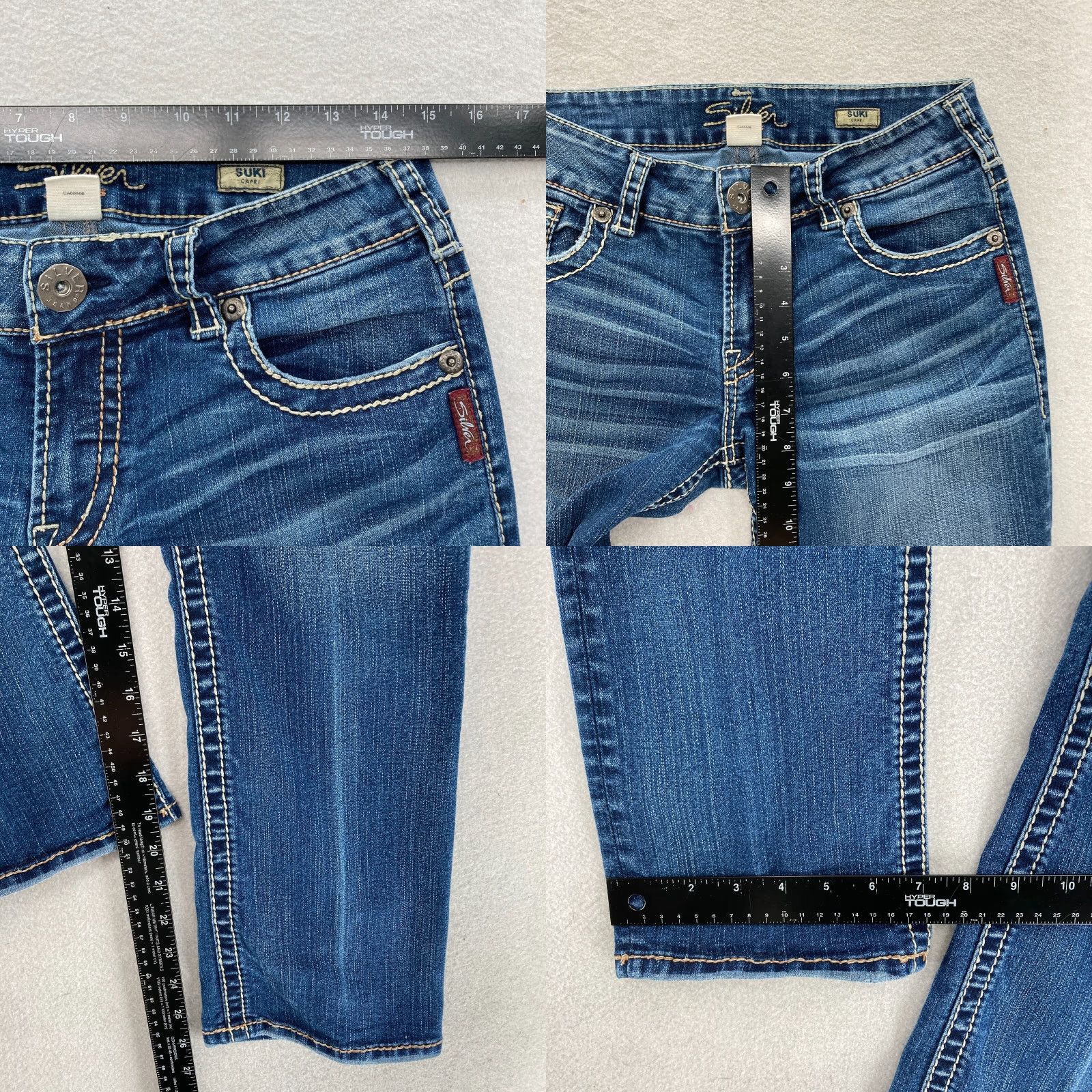 Silver Jeans Co. Silver Jeans Suki Capri Women's 29 Dark Wash Blue Stretch Denim Grunge Cowgirl Jeans Size 29" - 8 Thumbnail