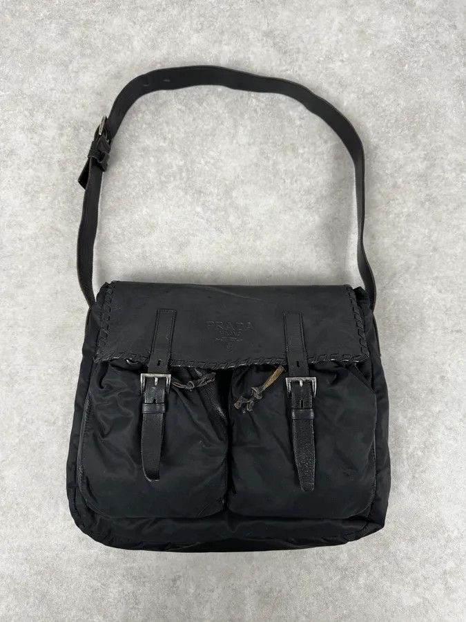 Prada 2000s Prada Black Buckles Nylon & Leather Messenger Bag Size ONE SIZE - 1 Thumbnail