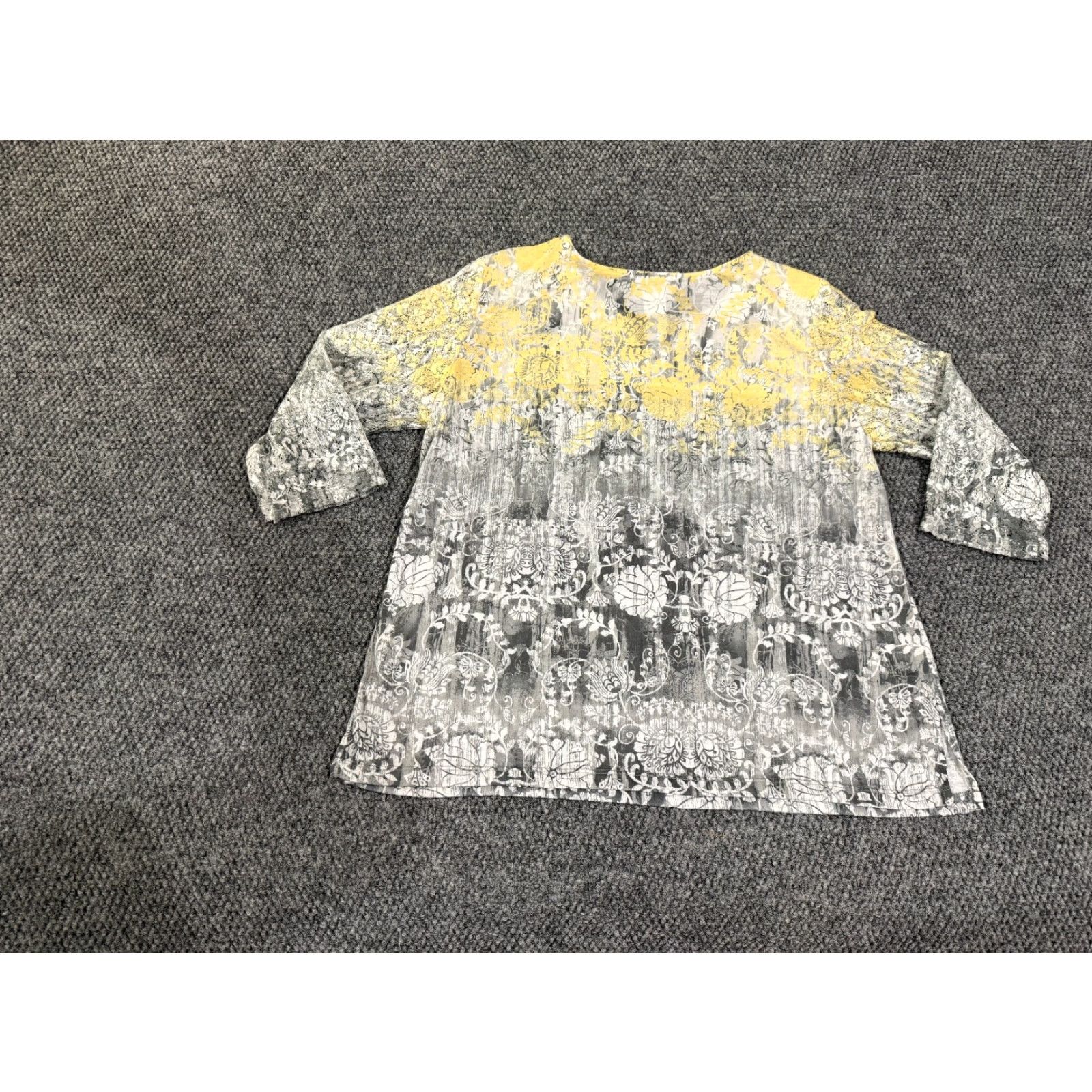 Vintage Alfred Dunner Blouse Womens Petite Medium Gray Yellow Floral Long Sleeve Stretch Shirt Size M / US 6-8 / IT 42-44 - 6 Thumbnail