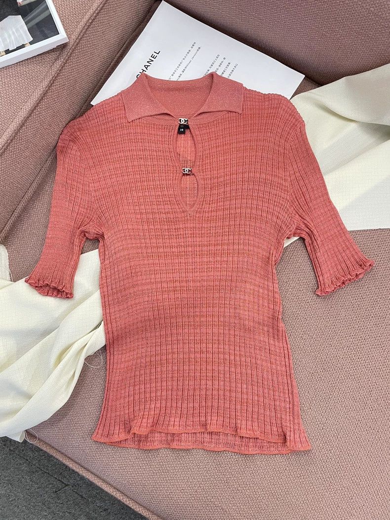 Chanel Chanel 22P orange diamond buckle knitted short sleeves Size XS / US 0-2 / IT 36-38 - 1 Thumbnail
