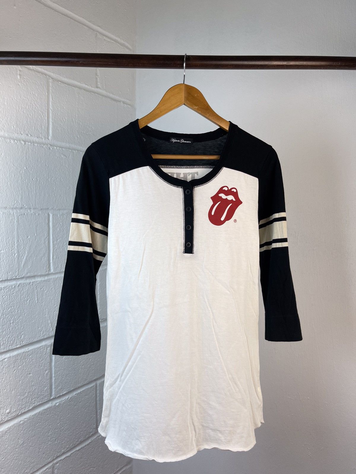 image of Hysteric Glamour X Rolling Stone Threequater Tee in Black/White, Men's (Size Small)
