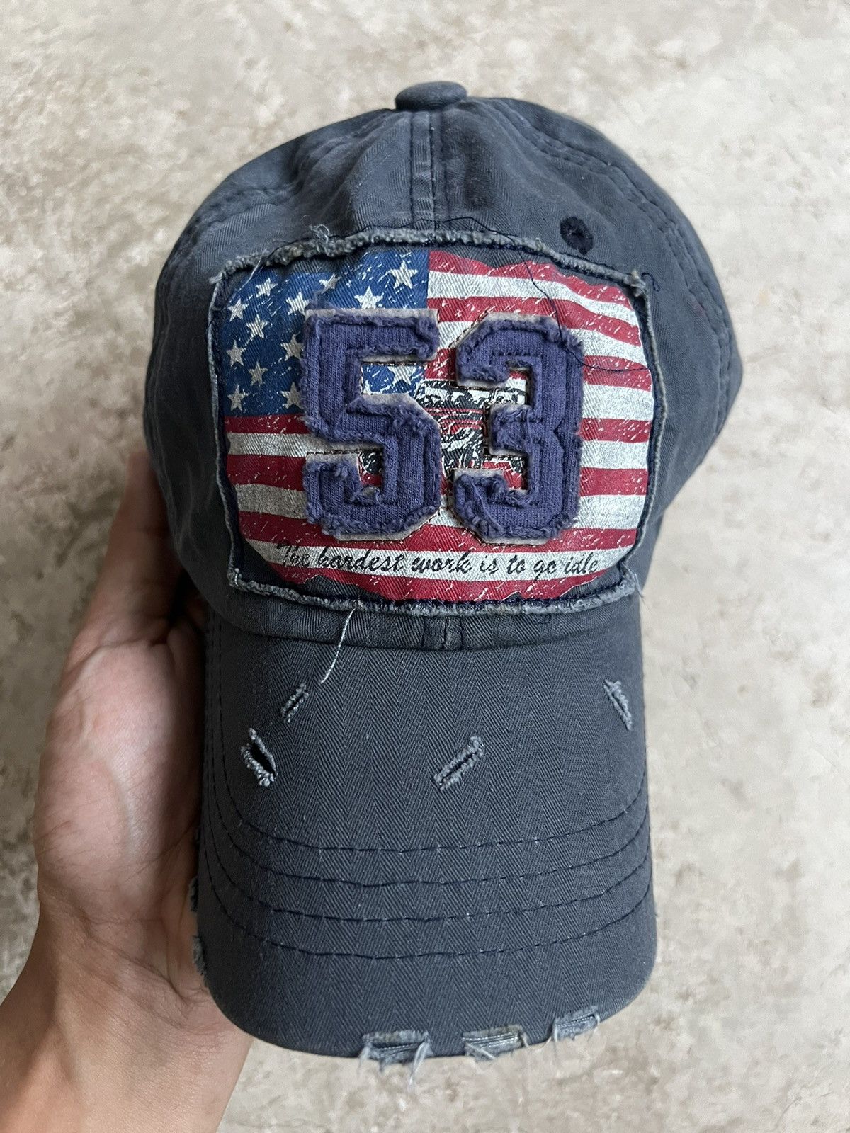 Japanese Brand Vintage “53” Distressed Tracker Hat Size ONE SIZE - 6 Thumbnail