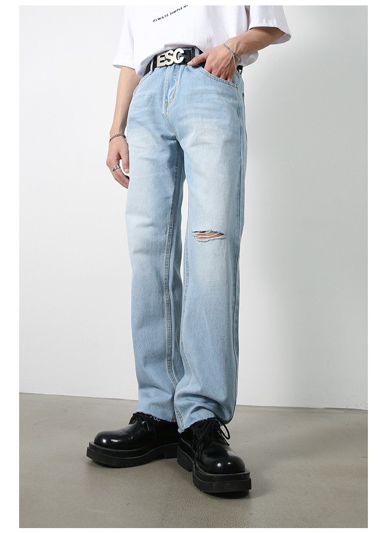 Japanese Brand Light blue Japanese loose casual ripped straight jeans Size US 32 / EU 48 - 4 Thumbnail