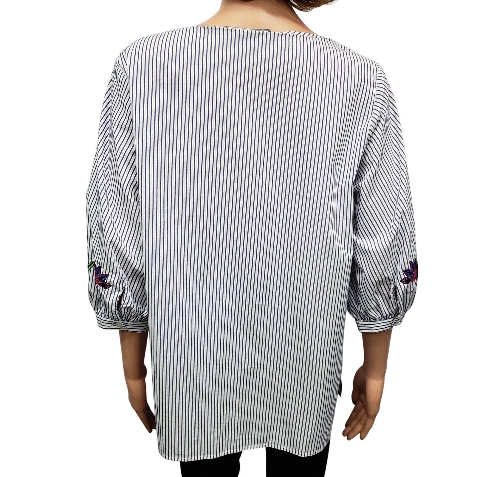 Nordstrom Eloquii Blouse Tunic Top Plus14 Pinstriped Floral Embroidery Size XL / US 12-14 / IT 48-50 - 12 Thumbnail