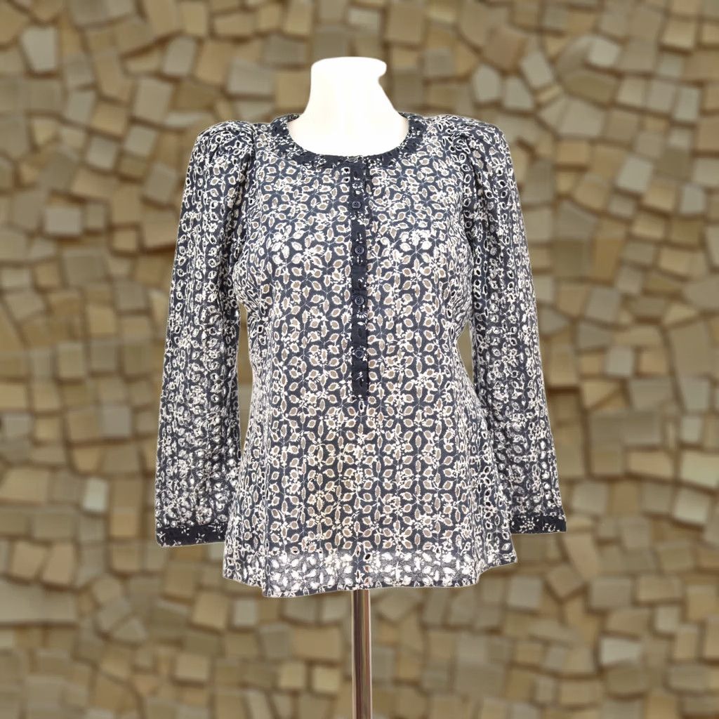 Maje Maje Blouse Top Shirt Women 2 Blue Cotton Eyelet Floral Embroidered Nuit E16LUIGY Nuit 100% Cotton Womens Size XS / US 0-2 / IT 36-38 - 1 Thumbnail