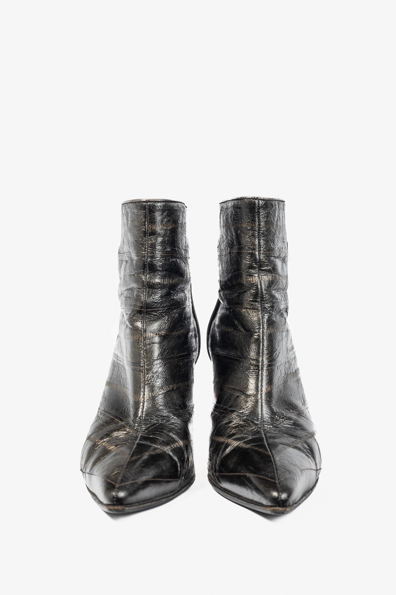 Manolo Blahnik Manolo Blahnik Brown Eelskin Pointed-Toe Booties Size US 6.5 / IT 36.5 - 2 Thumbnail