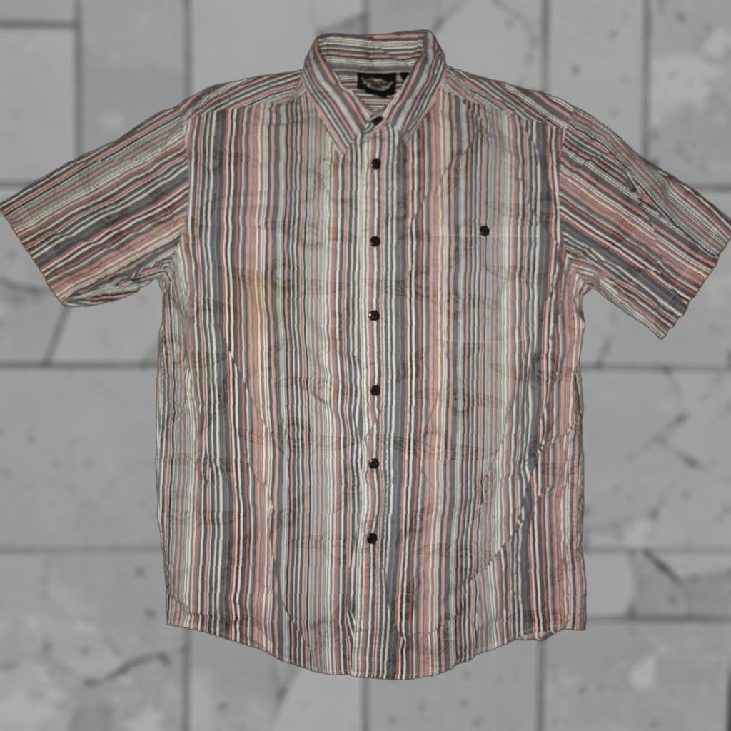 Harley Davidson Harley-Davidson Striped Button-Up Shirt Mens M Gray Short Sleeve Men Regular, Biker, Motorcycle, Vintage? No, Pre-owned Size US M / EU 48-50 / 2 - 1 Thumbnail