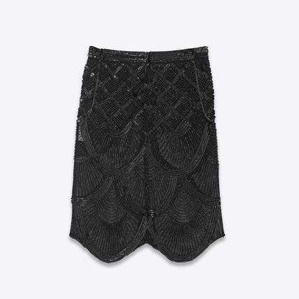 Saint Laurent Paris o1b1hav111224 Midi Skirt in Embroidered Silk Tulle in Noir Size 27" / US 4 / IT 40 - 1 Thumbnail