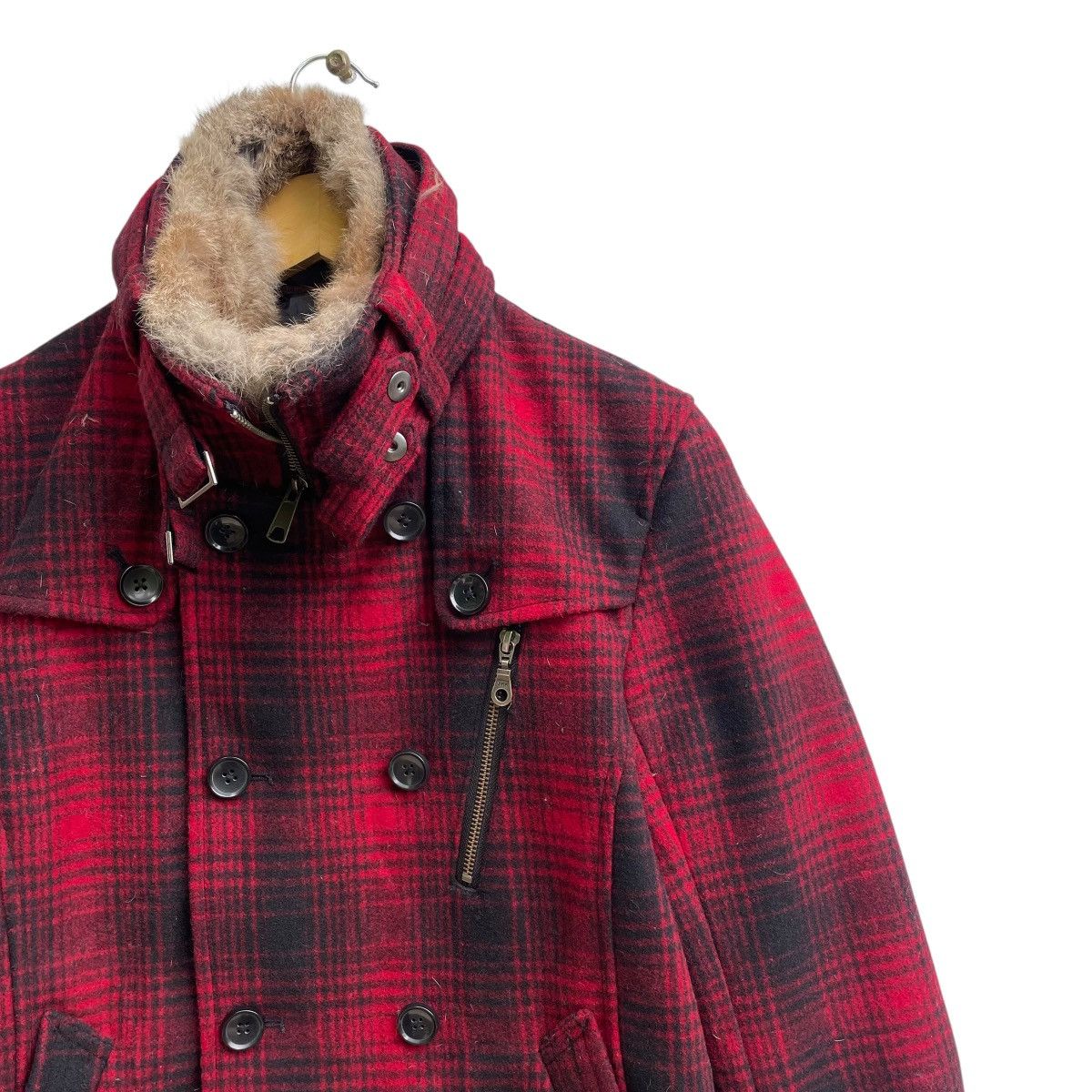 If Six Was Nine 💥Rattle Trap Wool Shaadow Plaid Rabbit Fur Collar Peacoat Size US M / EU 48-50 / 2 - 4 Thumbnail