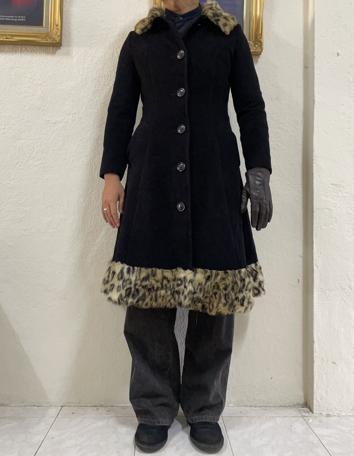 14th Addiction 🇯🇵 Machiko Jinto Leopard Fur Trench Coat Goa Gothic Punk Vkei Size S / US 4 / IT 40 - 4 Thumbnail