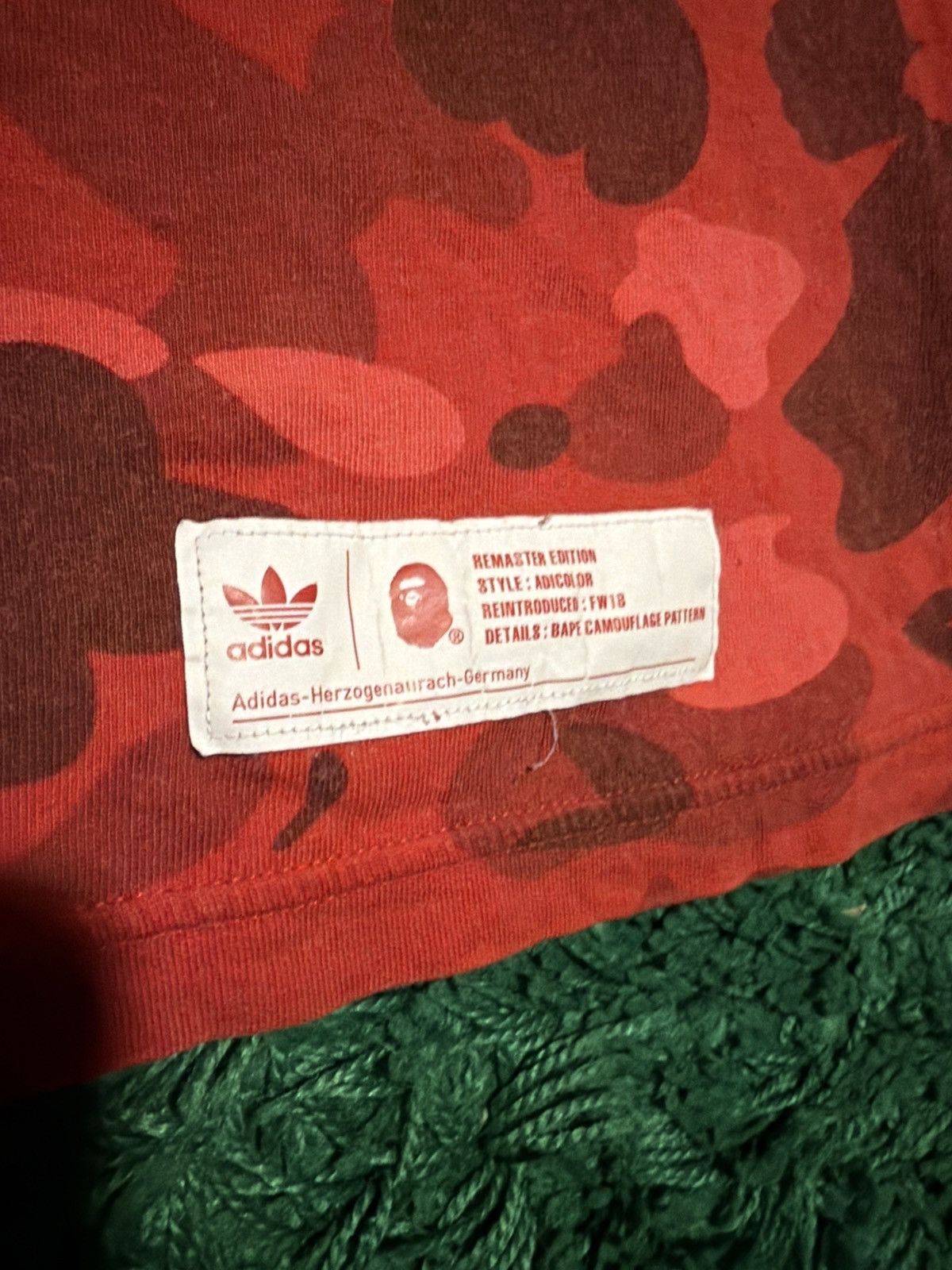 Adidas × Bape BAPE x Adidas adicolor T-Shirt 'Raw Red’ Fall/Winter 2018 Size US M / EU 48-50 / 2 - 4 Thumbnail