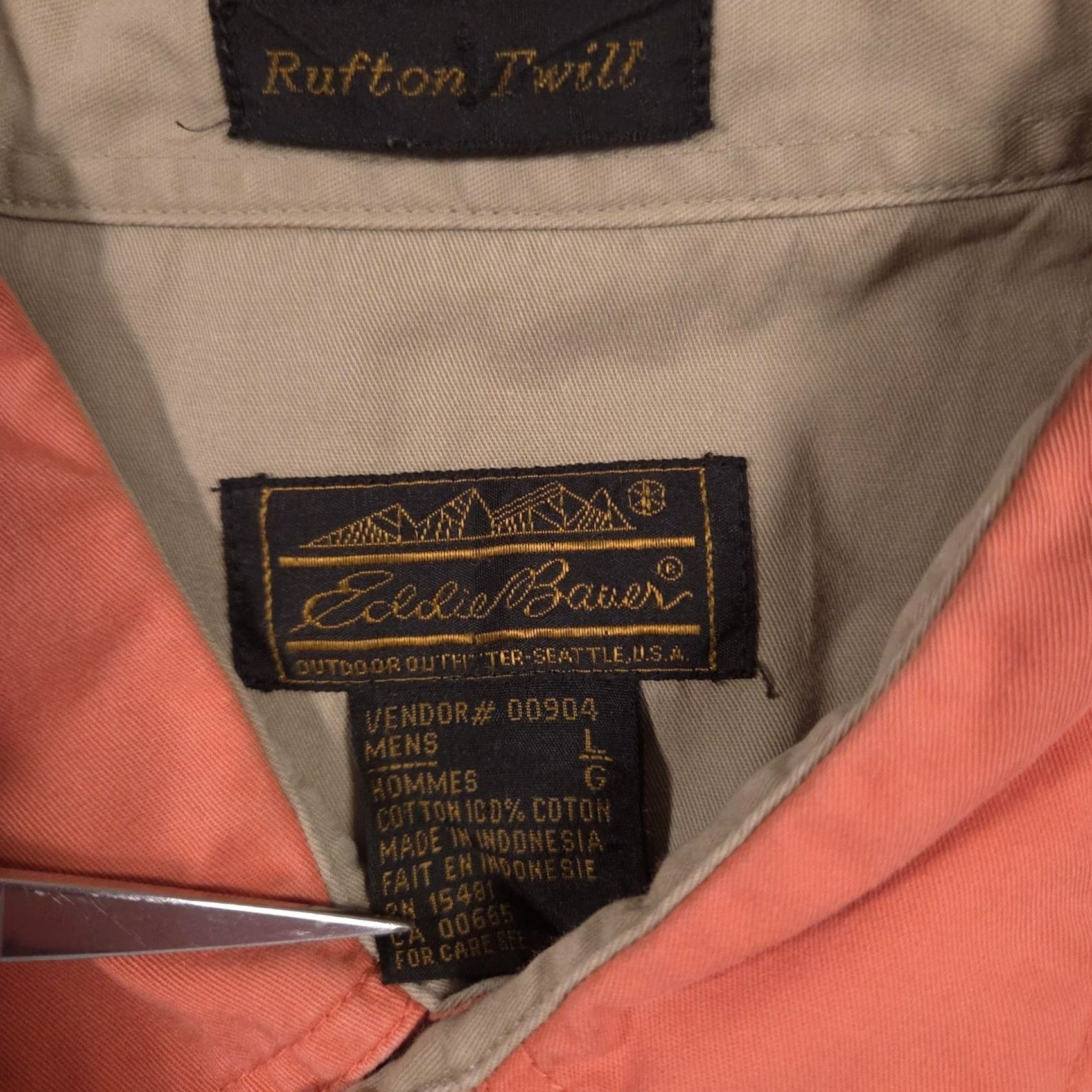 Eddie Bauer Eddie Bauer Shirt Mens Large Orange Solid Twill Button Front Short Sleeve Casual Size US L / EU 52-54 / 3 - 5 Thumbnail