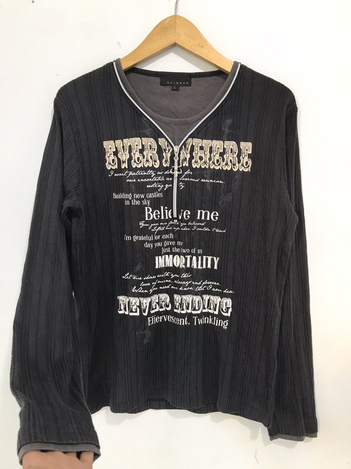 image of 14Th Addiction x Kmrii Spinash Japanese Poem Long Sleeve Seditionaries Punk in Black (Size Large)