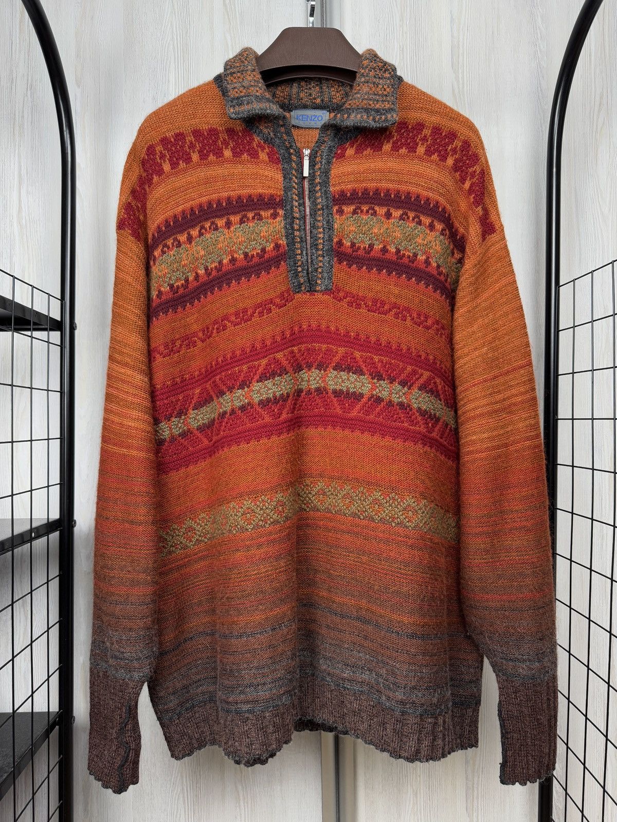 Kenzo Kenzo VNTG Wool Mohair Acrylic multicoloured 1/4 zip sweater Size US L / EU 52-54 / 3 - 3 Thumbnail