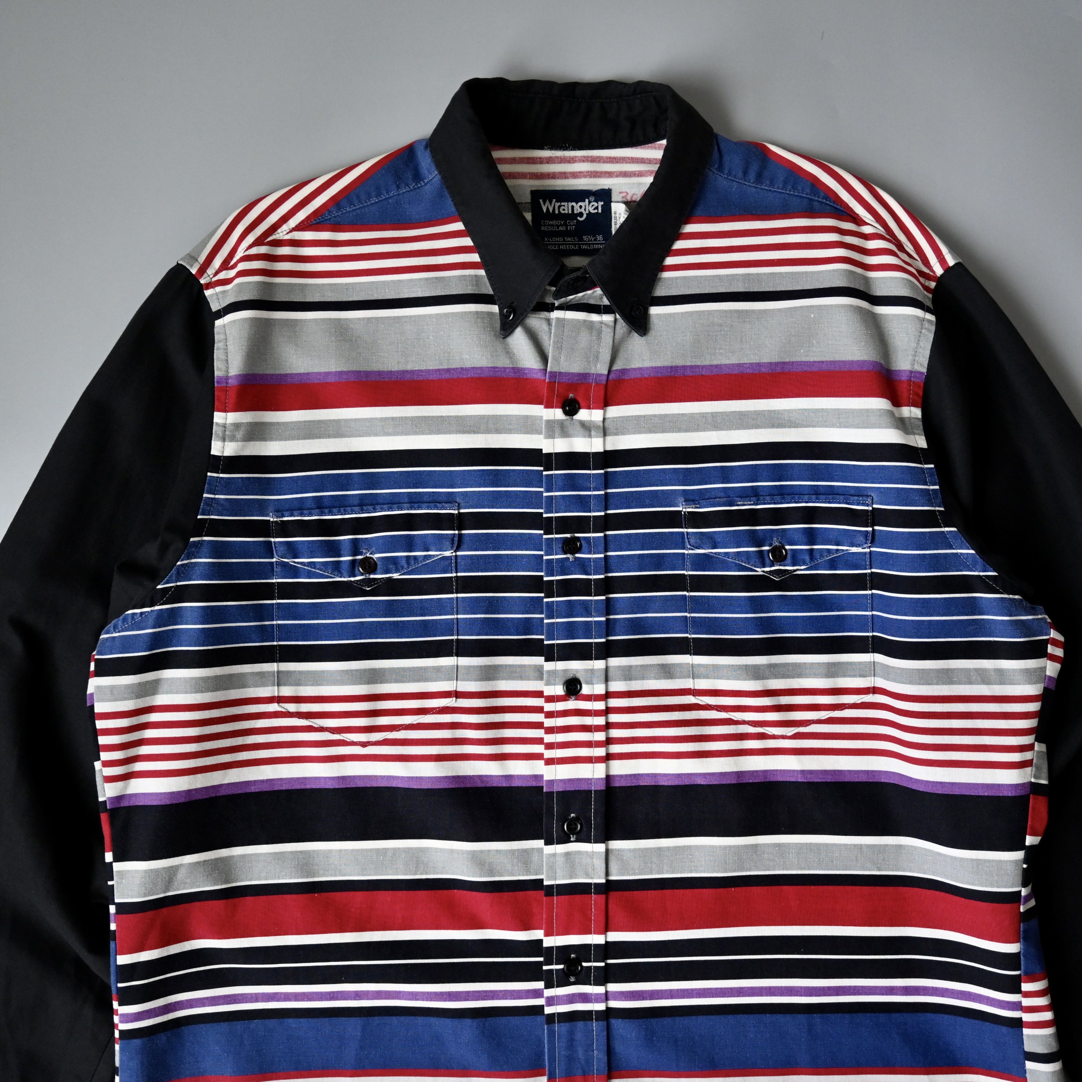 Vintage 90s Wrangler black x multi horizontal stripes western shirt Size US L / EU 52-54 / 3 - 3 Thumbnail