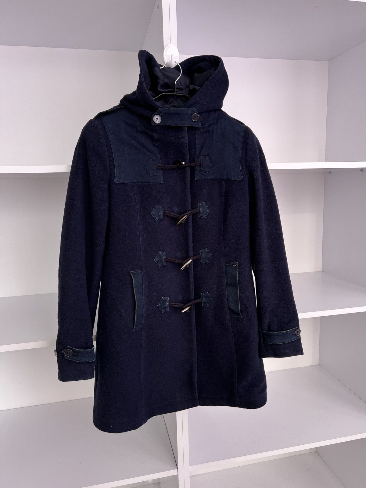 Emporio Armani × Giorgio Armani × Vintage Vintage Armani Jeans Wool Hooded Women’s Coat Size M / US 6-8 / IT 42-44 - 4 Thumbnail