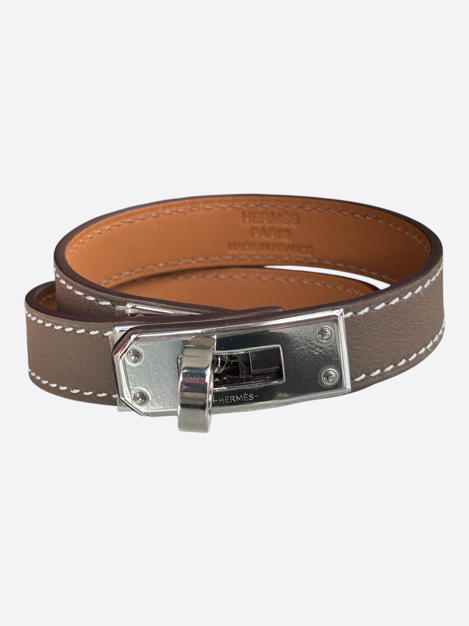 Hermes Etoupe Swift & Palladium Hardware Kelly Double Tour Bracelet Size ONE SIZE - 1 Thumbnail