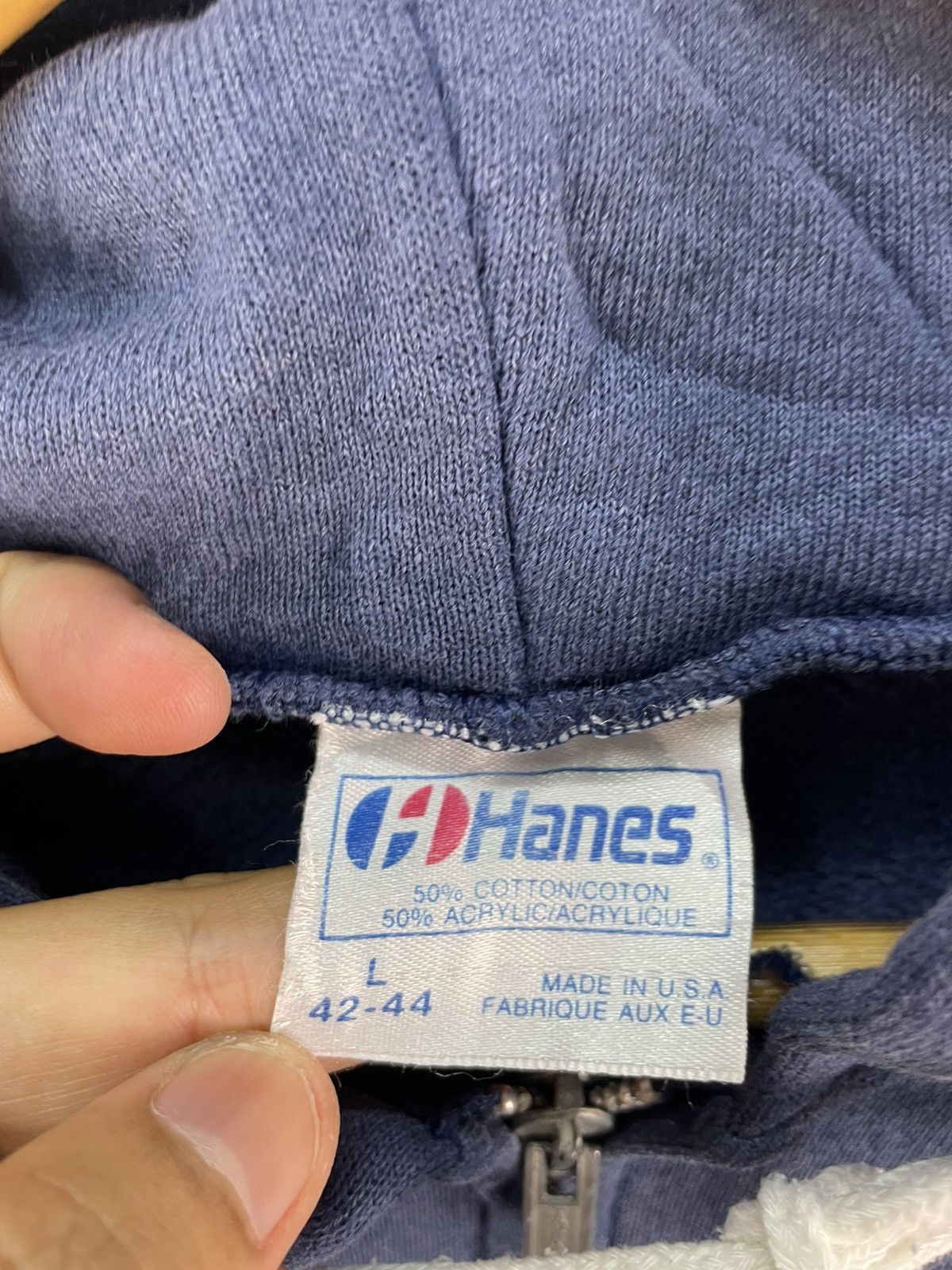 Hanes Vintage 80s Hanes Hoodie Sweatshirt Plain Faded Blue Size L Size US L / EU 52-54 / 3 - 3 Thumbnail