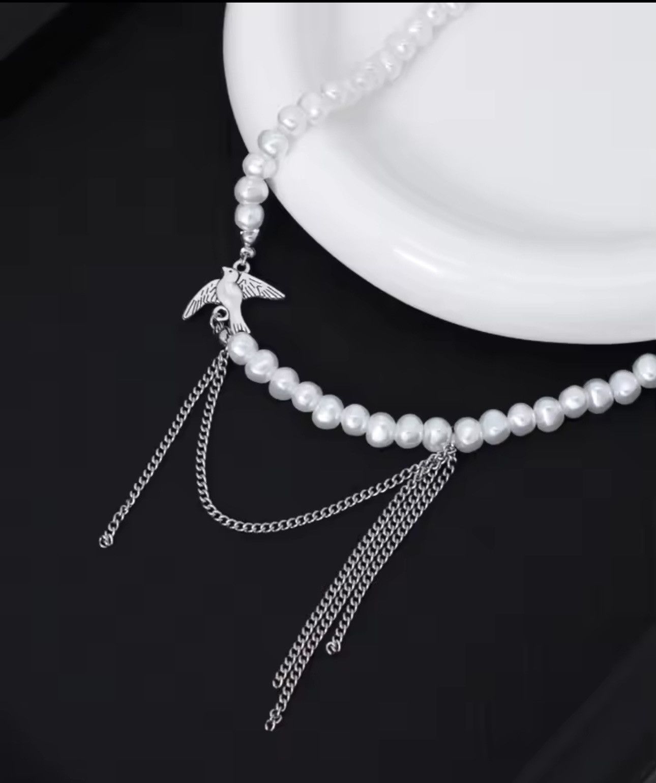 Macys Charm Hip Hop Peace Dove Tassel Pearl Beads Clavicle Chain Size ONE SIZE - 5 Thumbnail