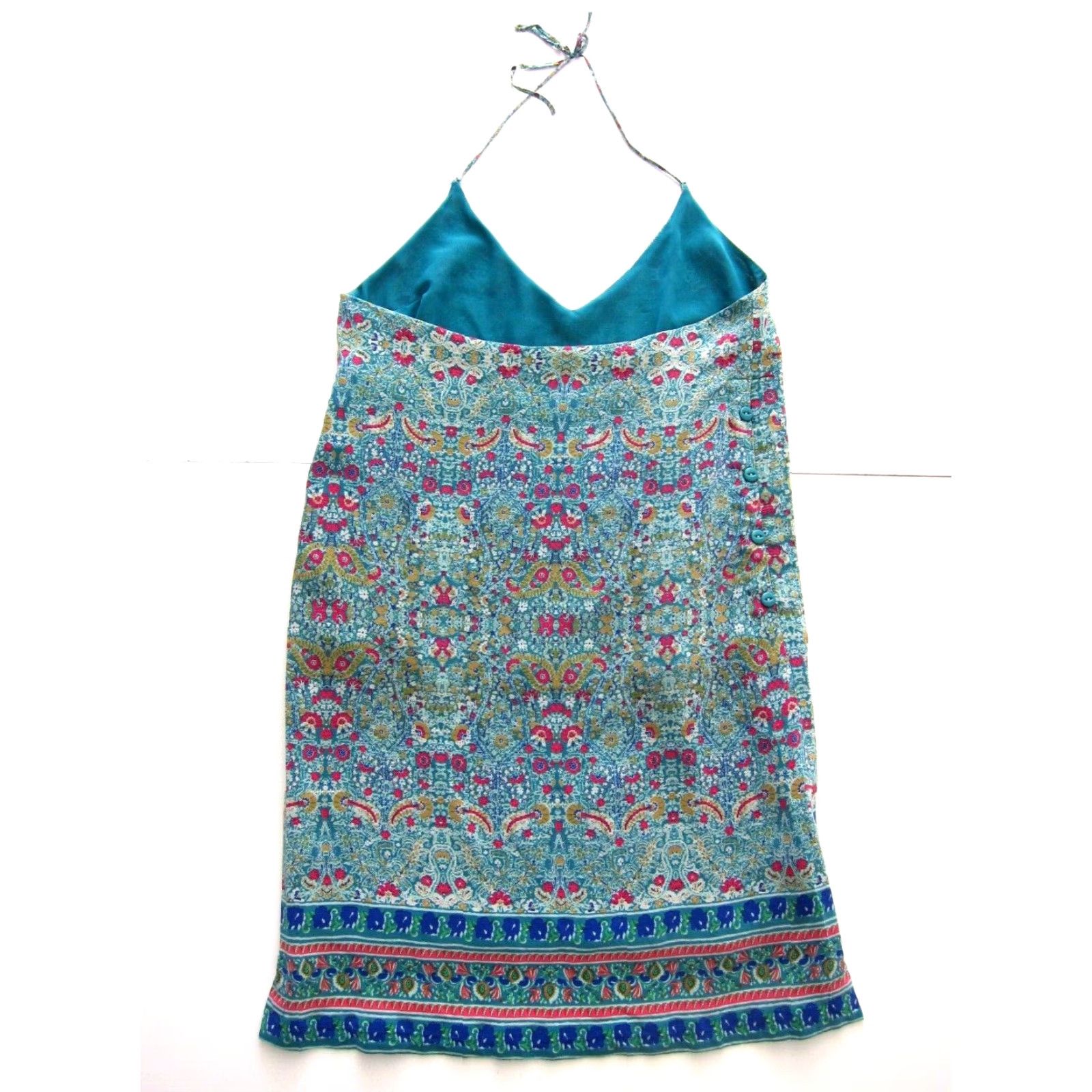 Vintage Maeve Anthropologie Green Pink Blue Floral Mini Halter Slip Tank Sun Dress 2 Size XS / US 0-2 / IT 36-38 - 2 Thumbnail