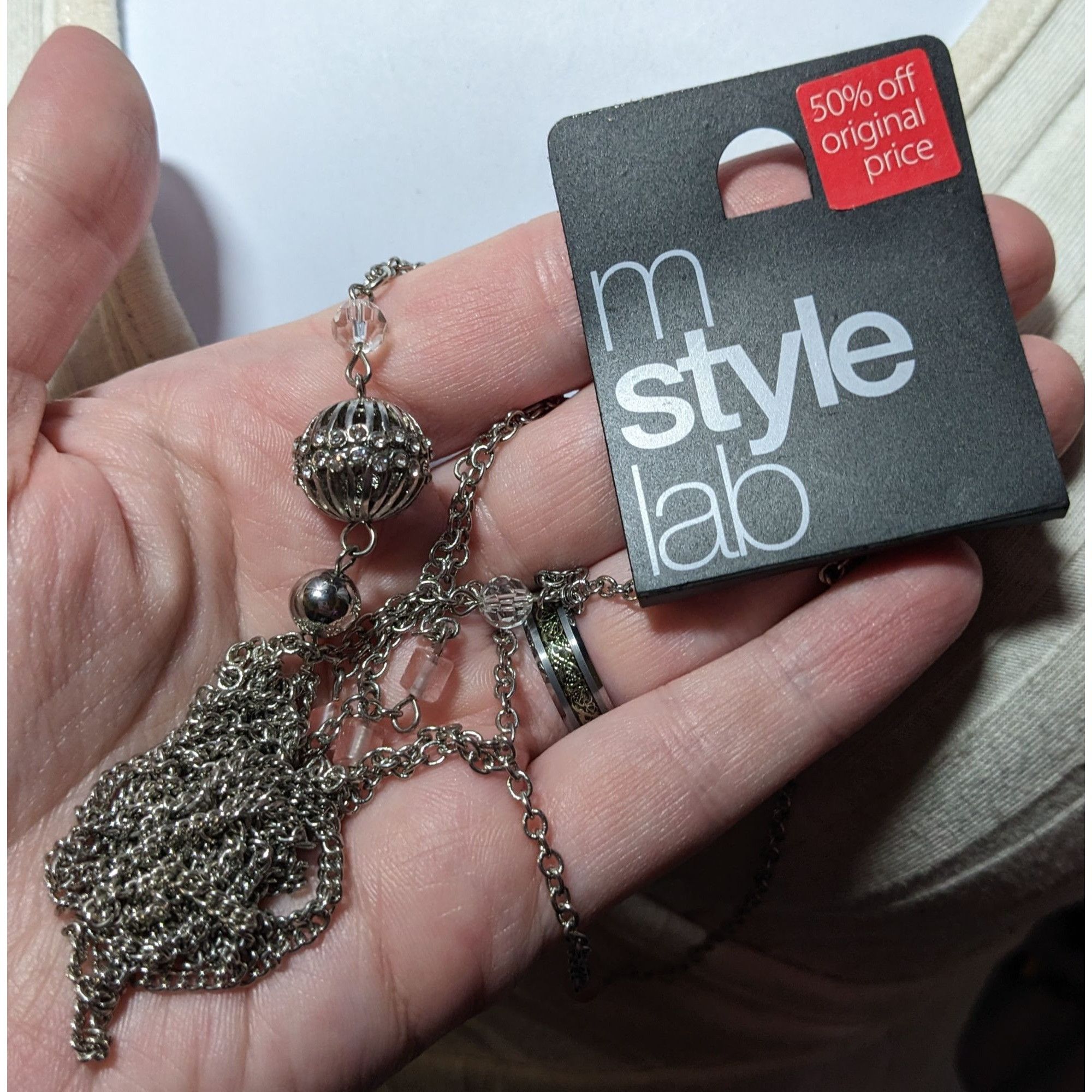 Macys Macy's Style Lab Silver Tone Pink Beaded Tassel Necklace Size ONE SIZE - 8 Thumbnail