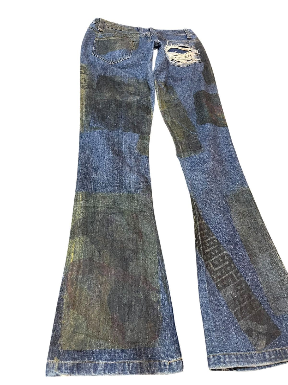 5351 POUR LES HOMMES Vintage 5351 Pour Les Homme Flare Waxed Printed Work Denim Size US 29 - 9 Thumbnail