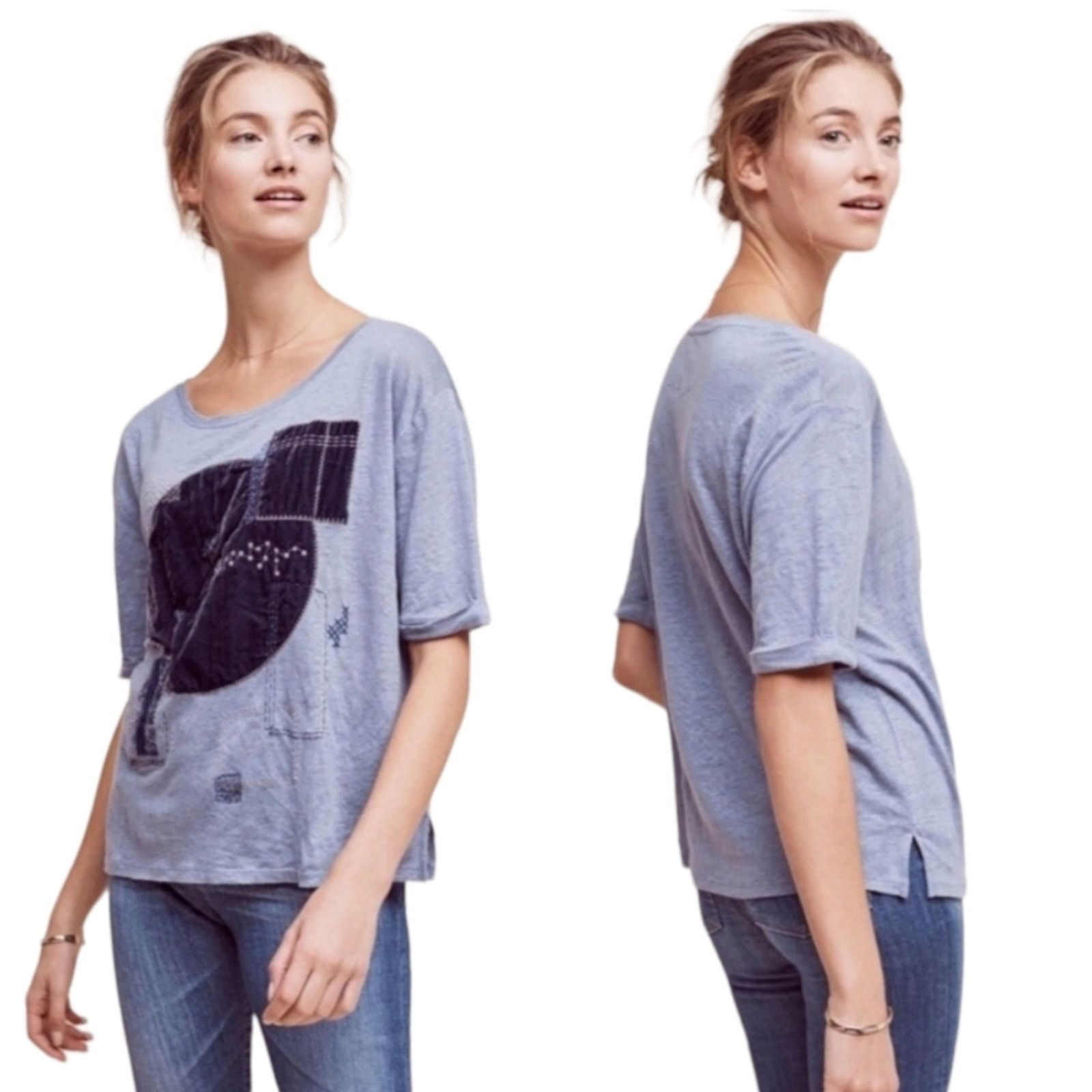 Anthropologie Anthropologie Akemi + Kin Linen Velvet Patchwork Tee XS Size XS / US 0-2 / IT 36-38 - 1 Thumbnail