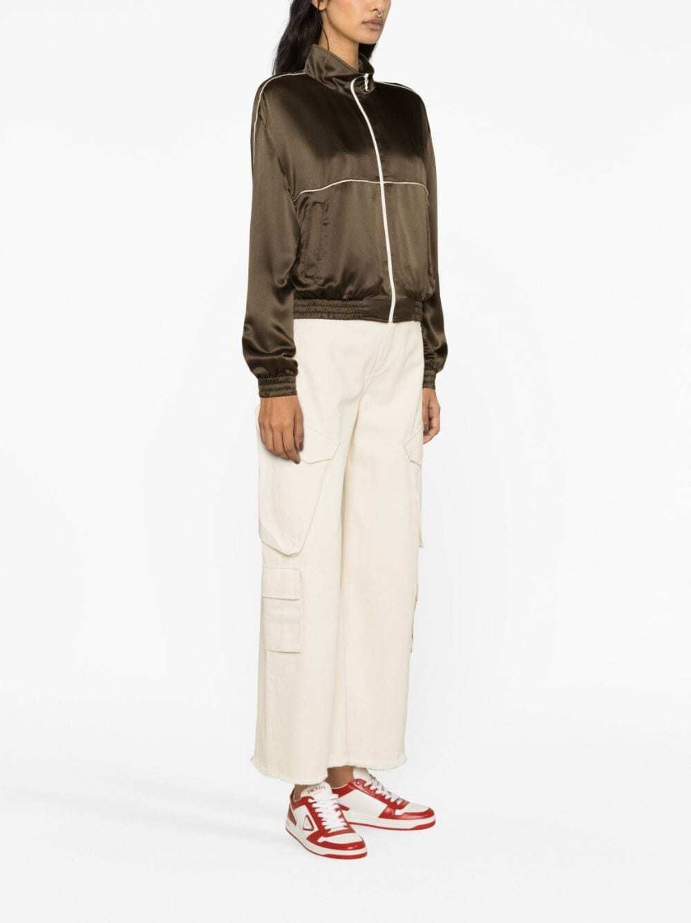 Saint Laurent Paris o1s1wg110325 736629 Veste Teddy Crepe Satin Jacket in Kaki Size XS / US 0-2 / IT 36-38 - 3 Thumbnail
