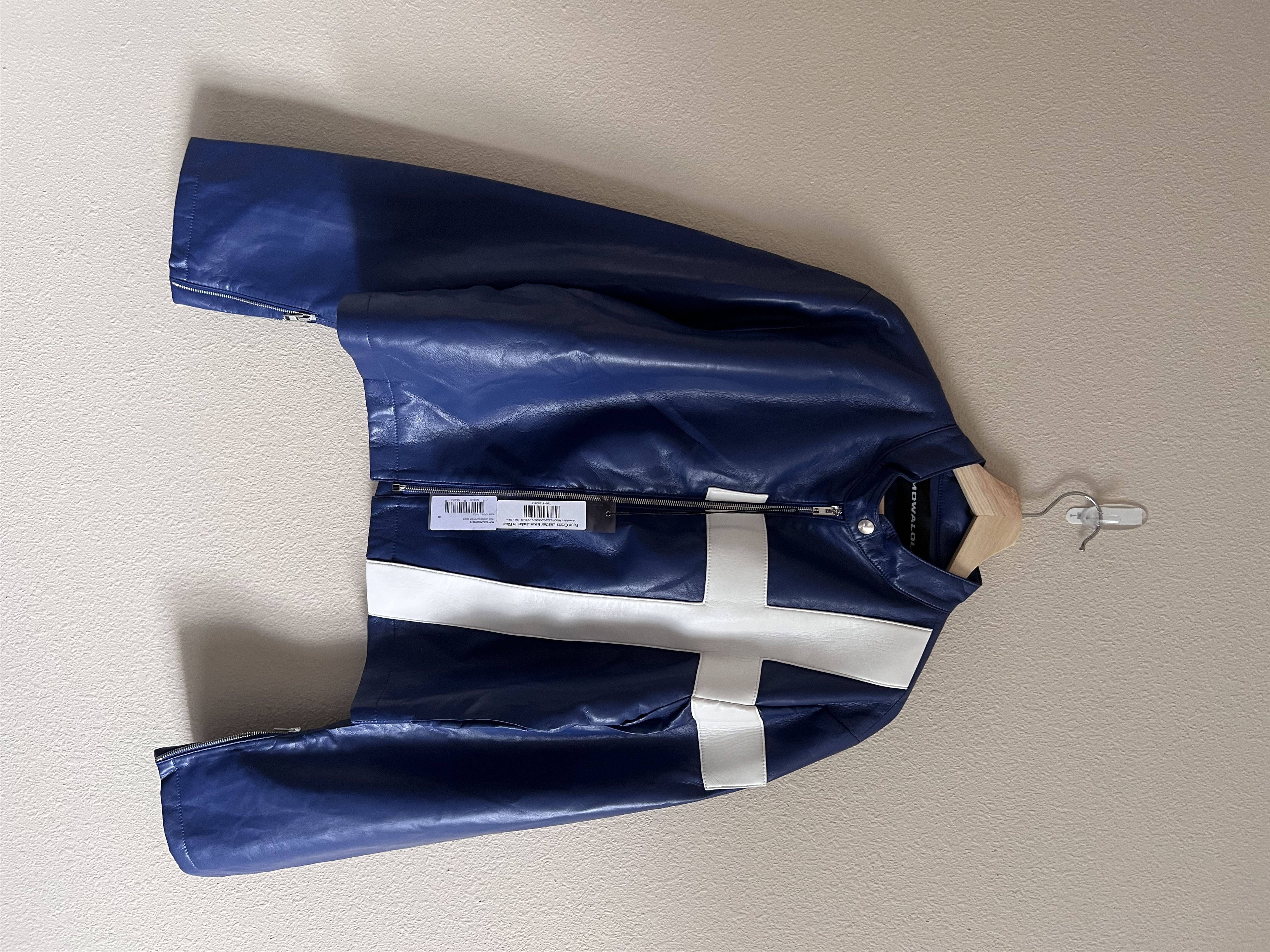 Mowalola Mowalola Faux Cross Leather Biker Jacket in Blue | Grailed