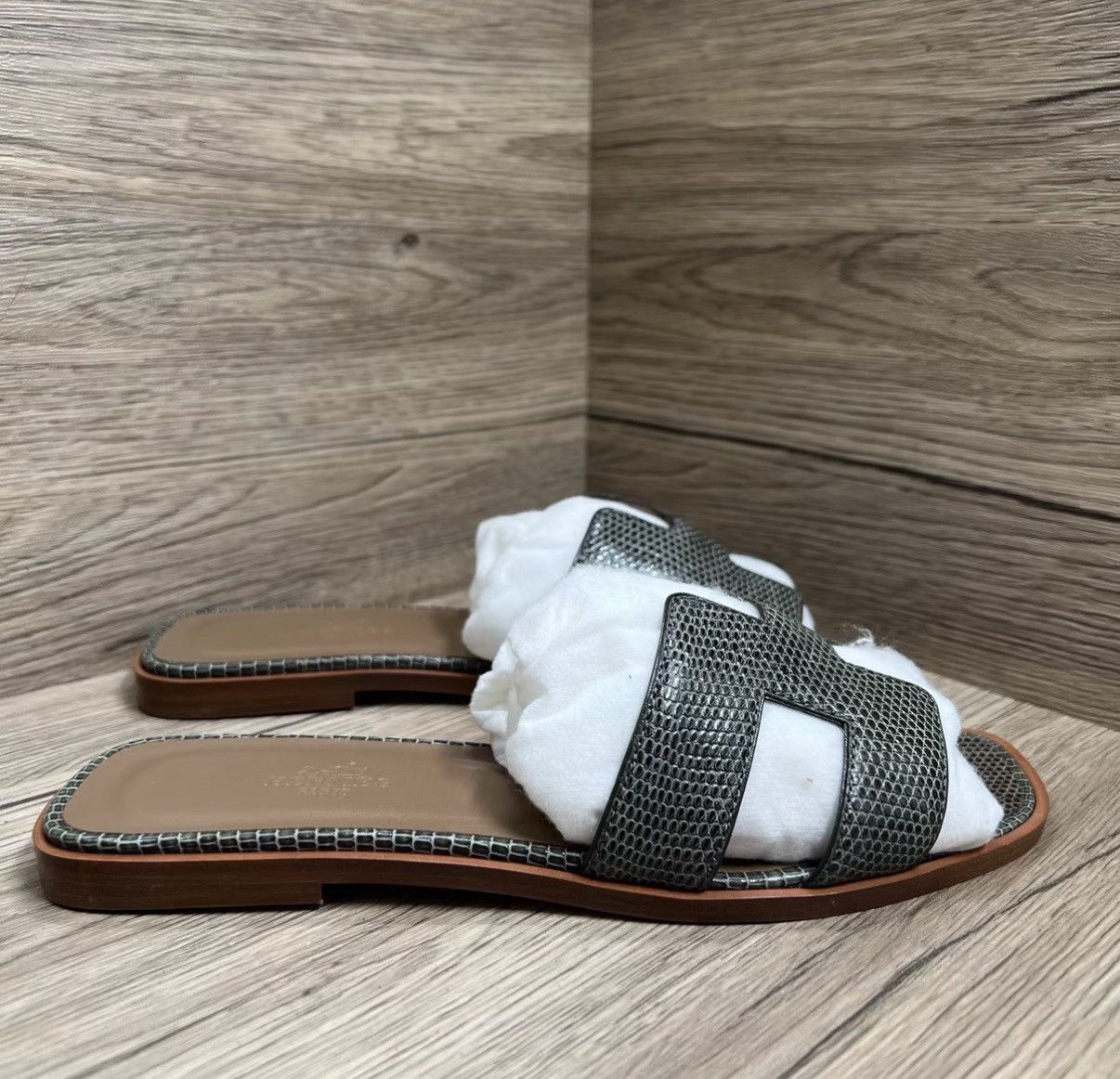 Hermes Hermès Oran Green & Brown Lizard H Slippers J41 Size US 8 / IT 38 - 4 Thumbnail