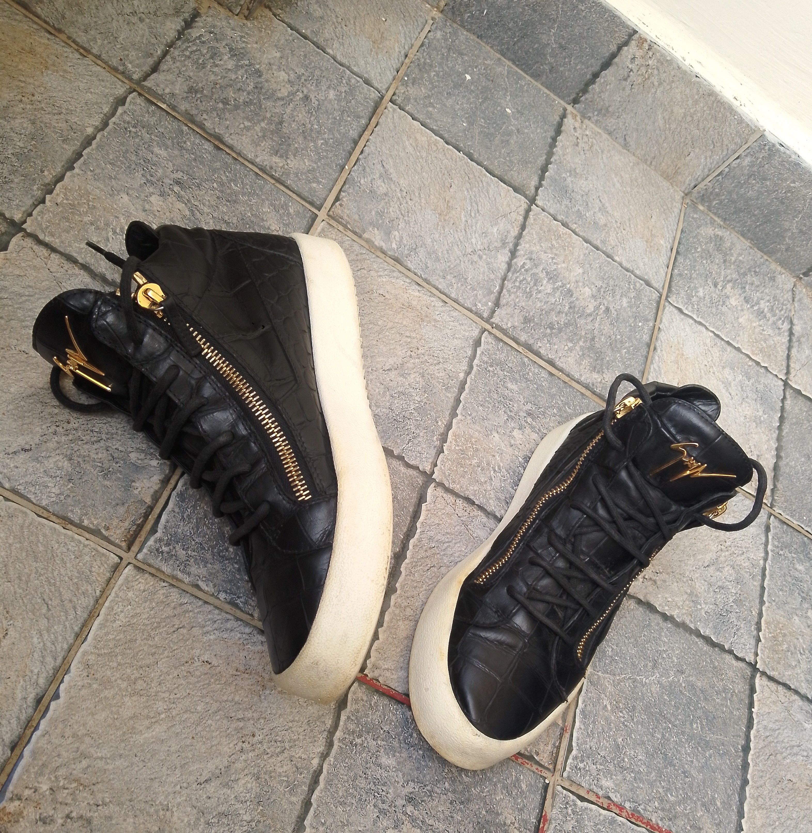 Giuseppe Zanotti Black crocodile embossed leather sneakers Size US 10.5 / EU 43-44 - 23 Thumbnail