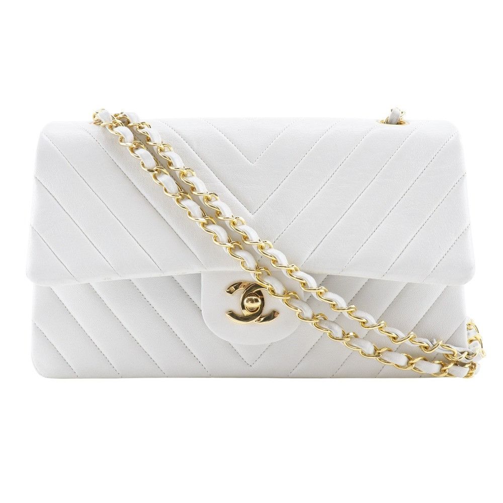 Chanel Chanel Chain Shoulder Bag Lambskin Shoulder Bag Leather Shoulder Bag in White, Women's