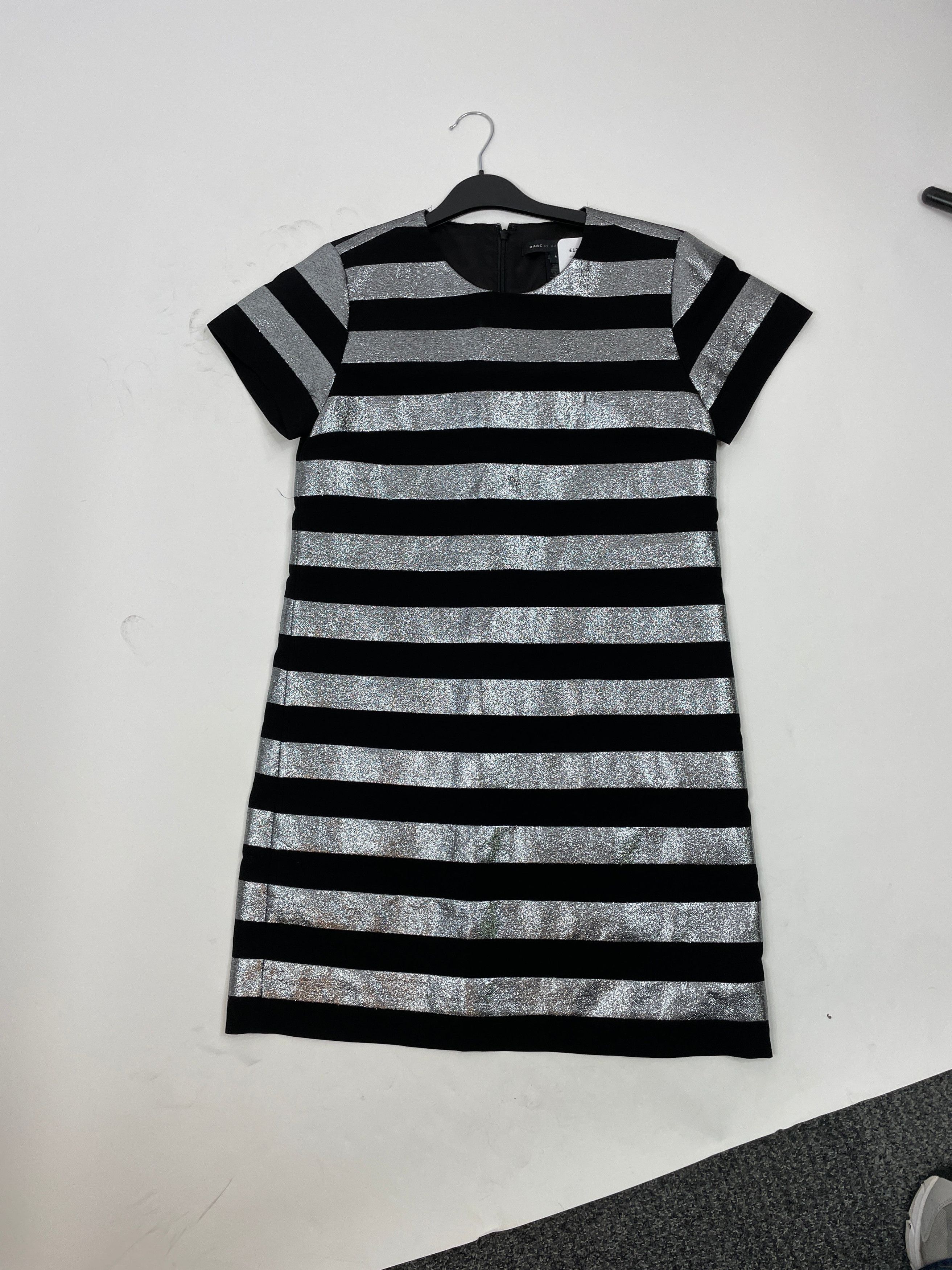 Marc by Marc Jacobs Black and silver lurex striped mini dress - UK 8 Size S / US 4 / IT 40 - 1 Thumbnail