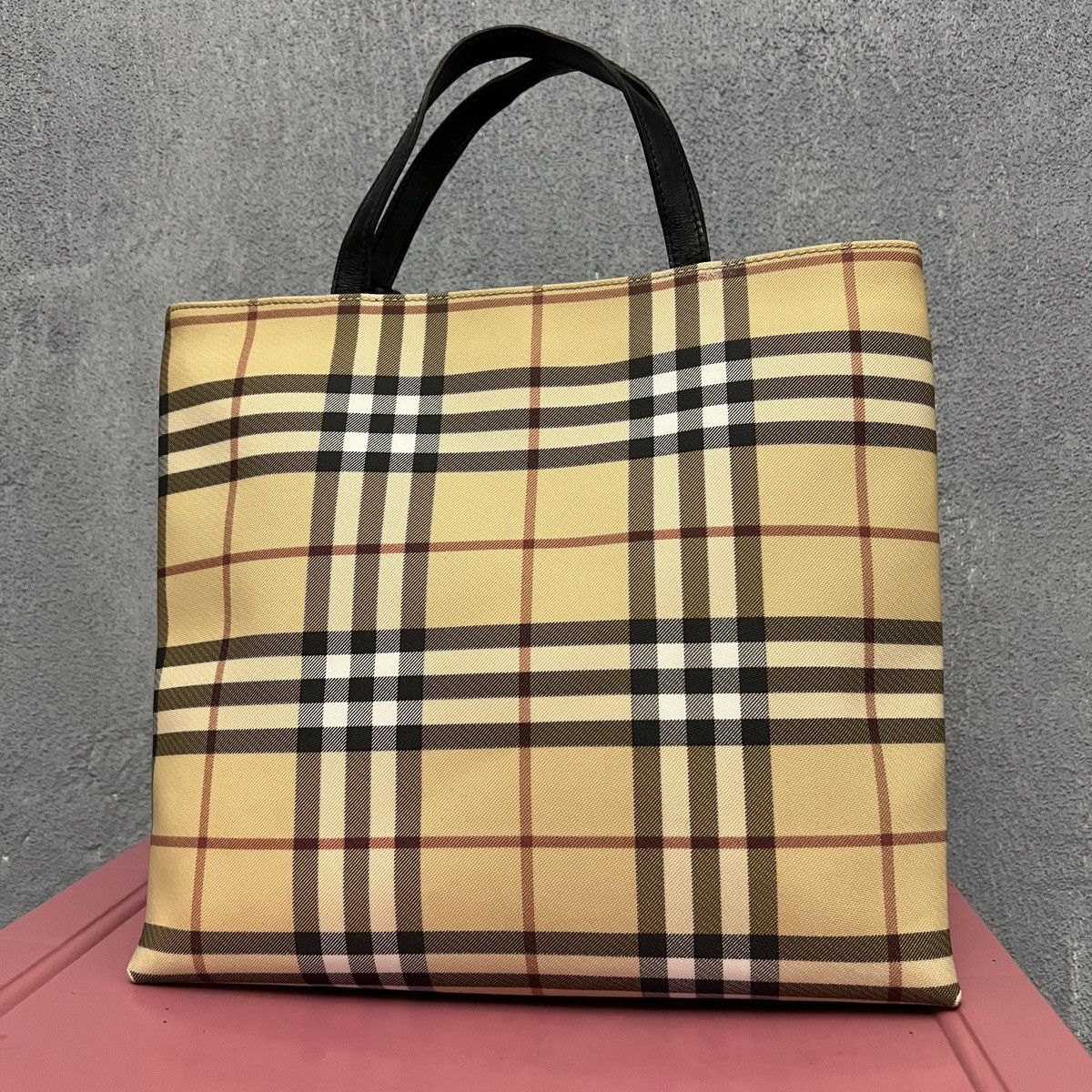 Burberry London Beige Nova Check Tote Double Handles Bag