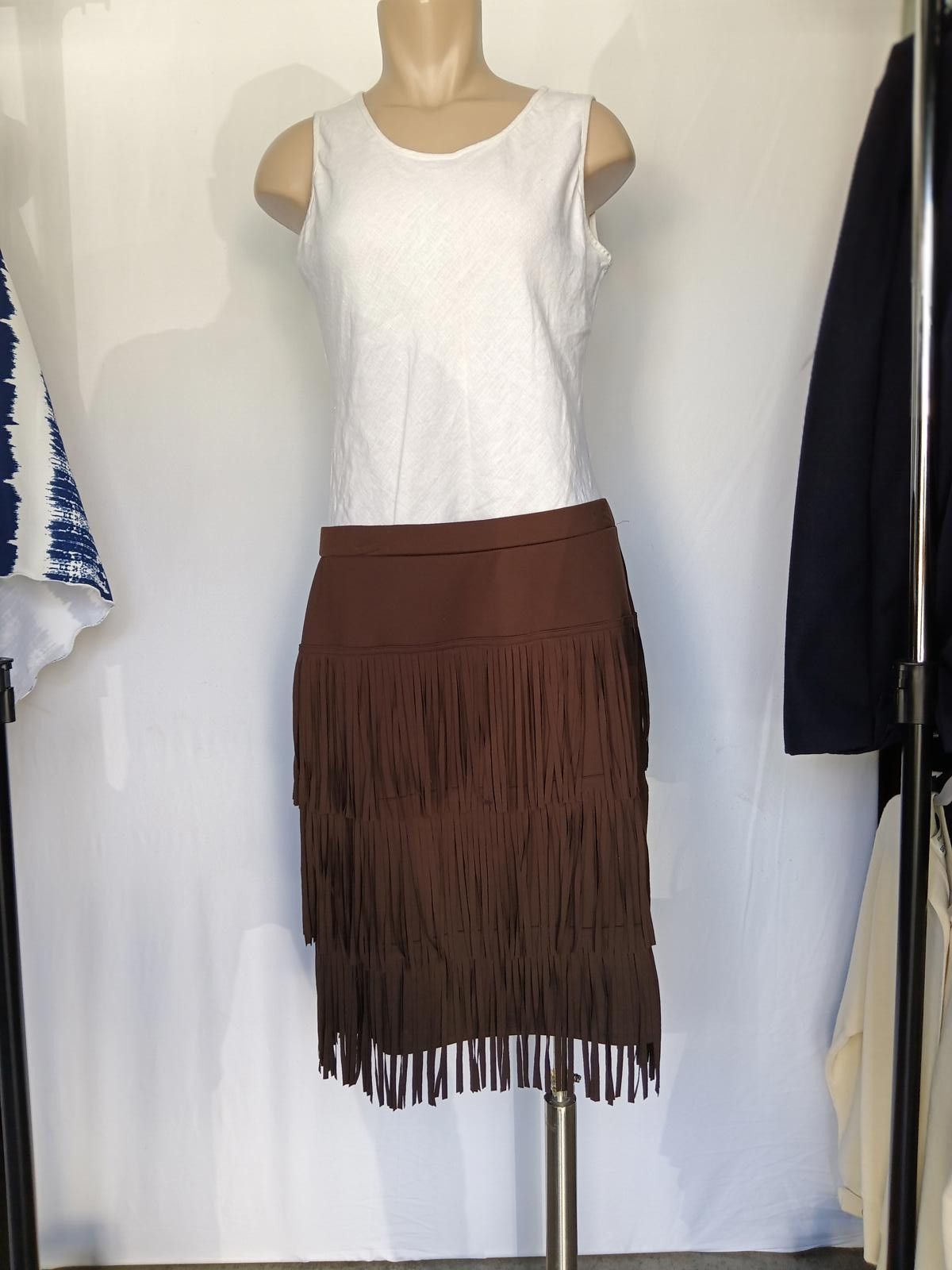 Designer Chicos Brown Fringe Skirt - Stylish and Fun! Size 28" / US 6 / IT 42 - 1 Thumbnail