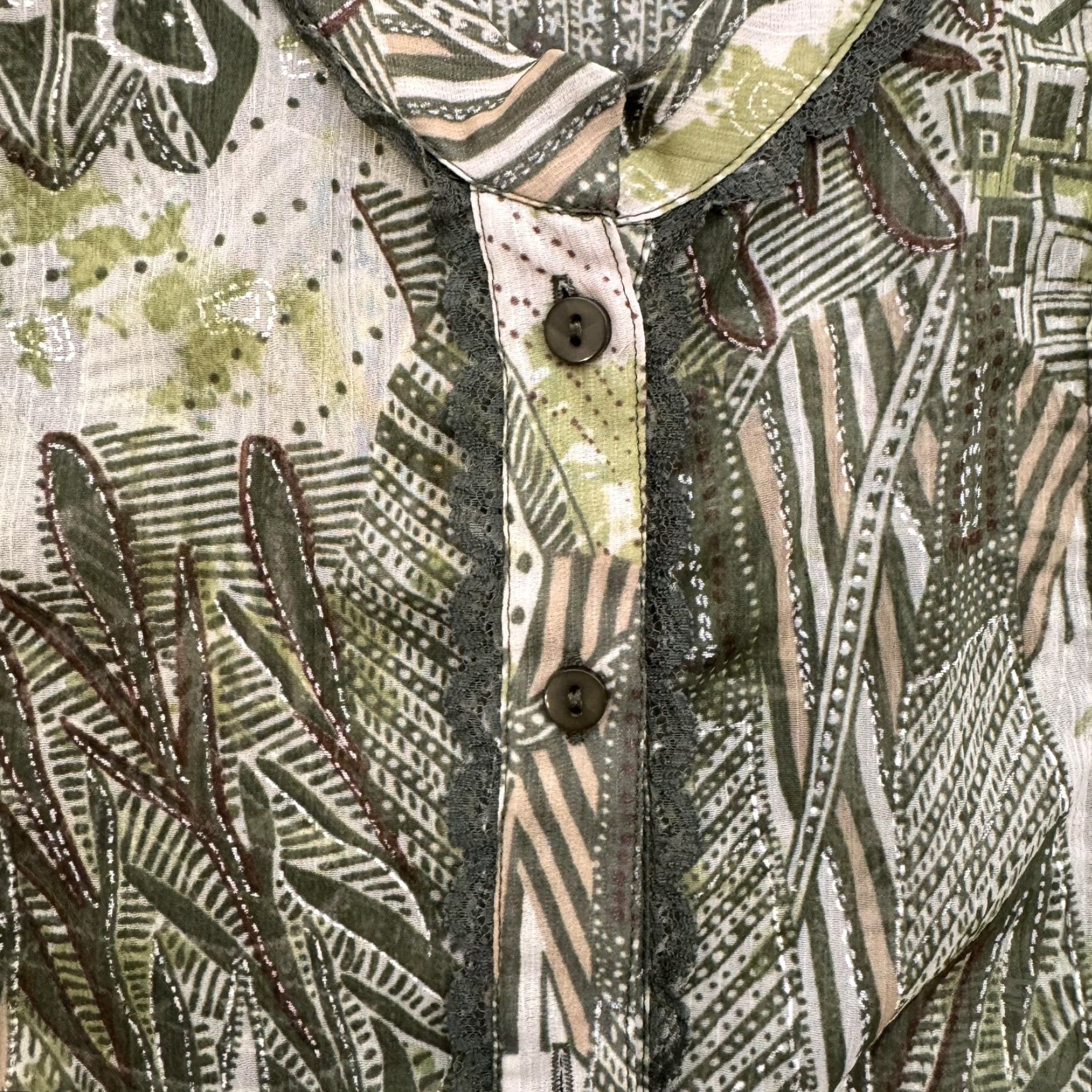Vintage Christopher & Banks Shirt XL Green Geometric Abstract Tribal Artsy Short Sleeve Button Front Lined Lightweight Boho Retro Size XL / US 12-14 / IT 48-50 - 4 Thumbnail