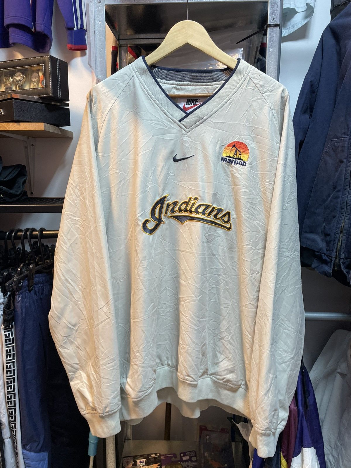 Nike Vintage Nike Center Swoosh V-Neck Windbreaker Size US XL / EU 56 / 4 - 1 Thumbnail