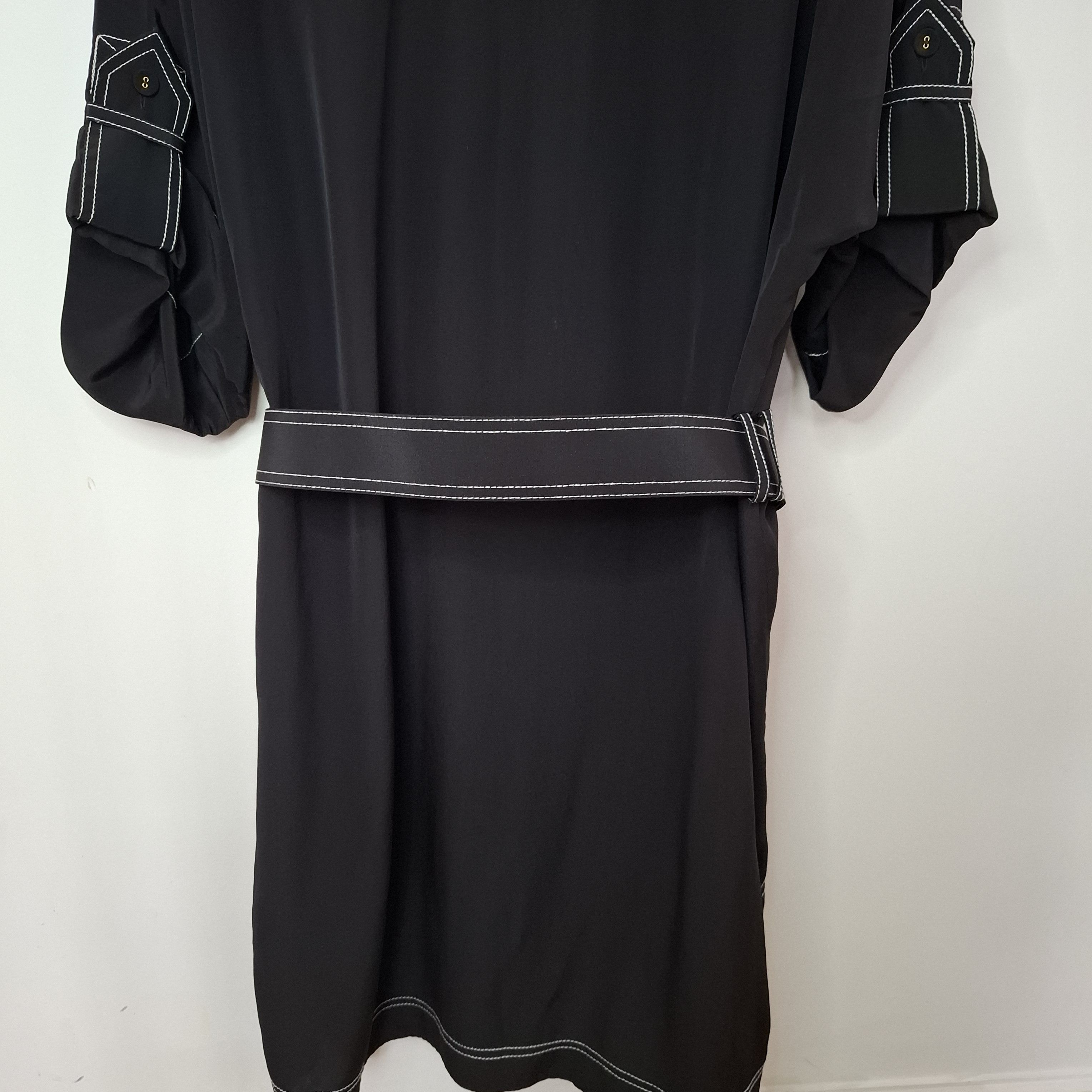 Zimmermann ZIMMERMANN Black Silk Topstitched Utility Belted Midi Dress Size L / US 10 / IT 46 - 6 Thumbnail