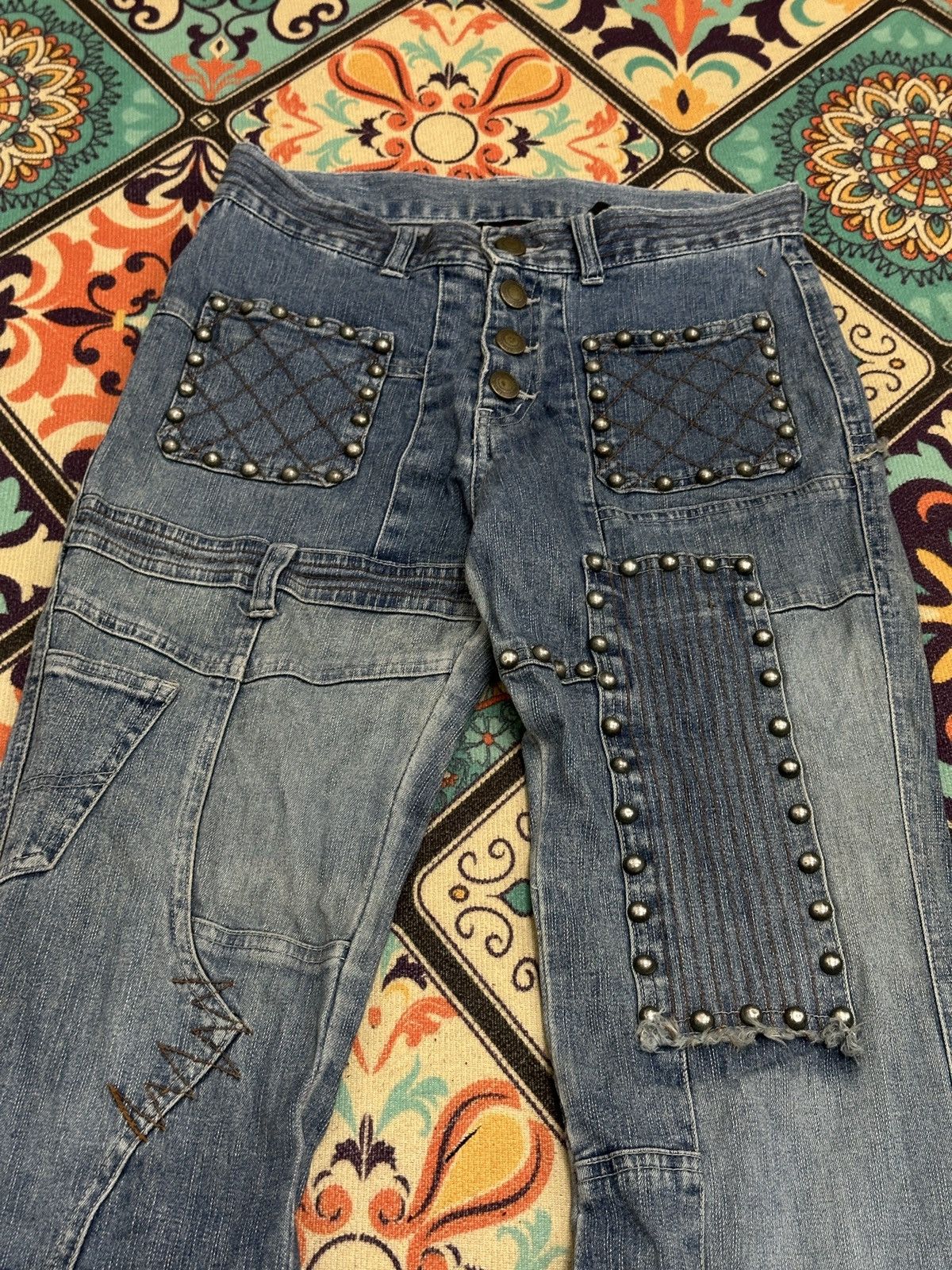 Seditionaries Penty Punk Reconstructed Studded Flare Denim Pant Size US 27 - 4 Thumbnail