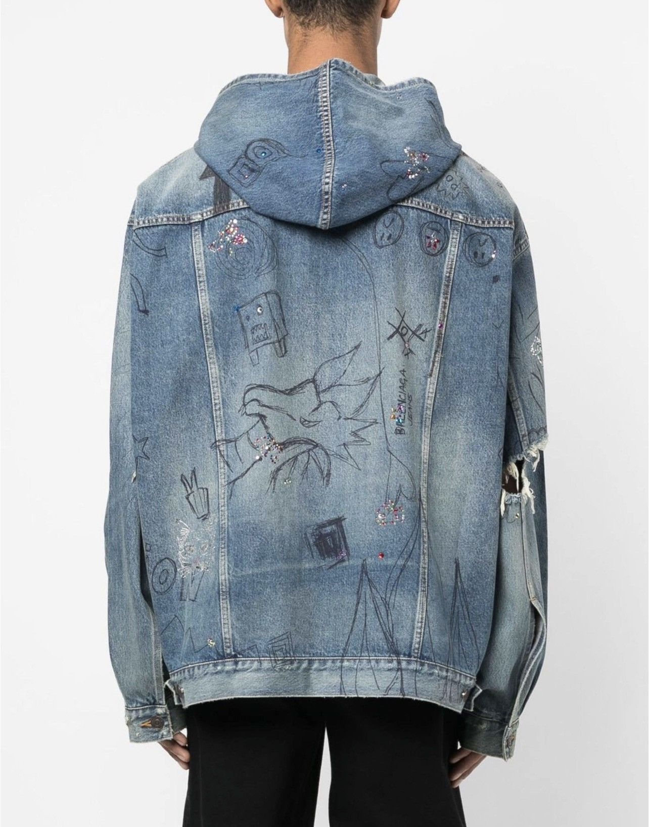 Balenciaga Scribble Hooded Denim Jacket Size US L / EU 52-54 / 3 - 3 Thumbnail