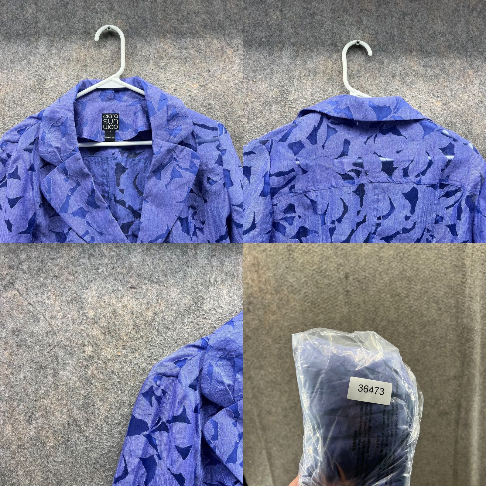 Vintage Clara Sun Woo Blazer Women Small Blue Textured Floral Jacquard Jacket AOP Size S / US 4 / IT 40 - 8 Thumbnail