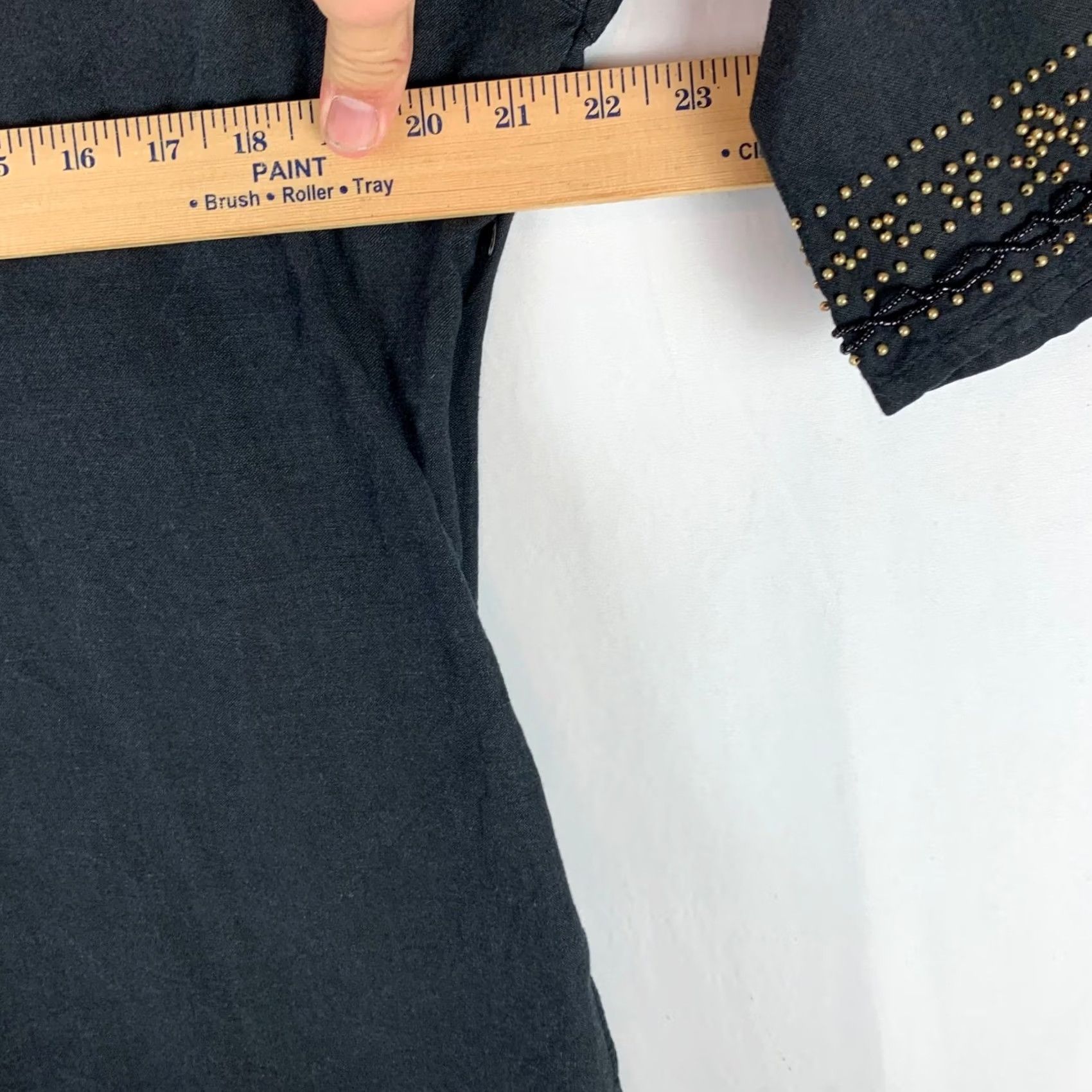 Vintage Kaktus Blouse Women's XL Black Beaded Linen Blend 3/4 Sleeve V-Neck Boho Top Size XL / US 12-14 / IT 48-50 - 6 Thumbnail