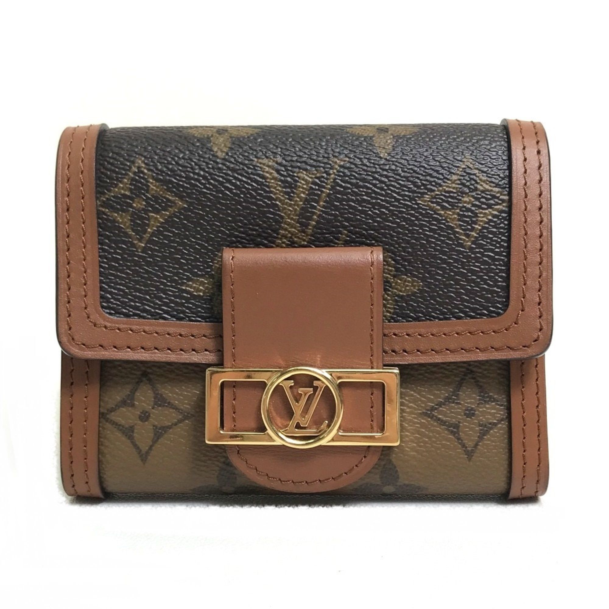 Louis Vuitton LOUIS VUITTON M68725 Monogram Reverse Portefeuille Dauphine Compact Trifold Wallet in Canvas, Brown, Women's Size ONE SIZE - 1 Thumbnail