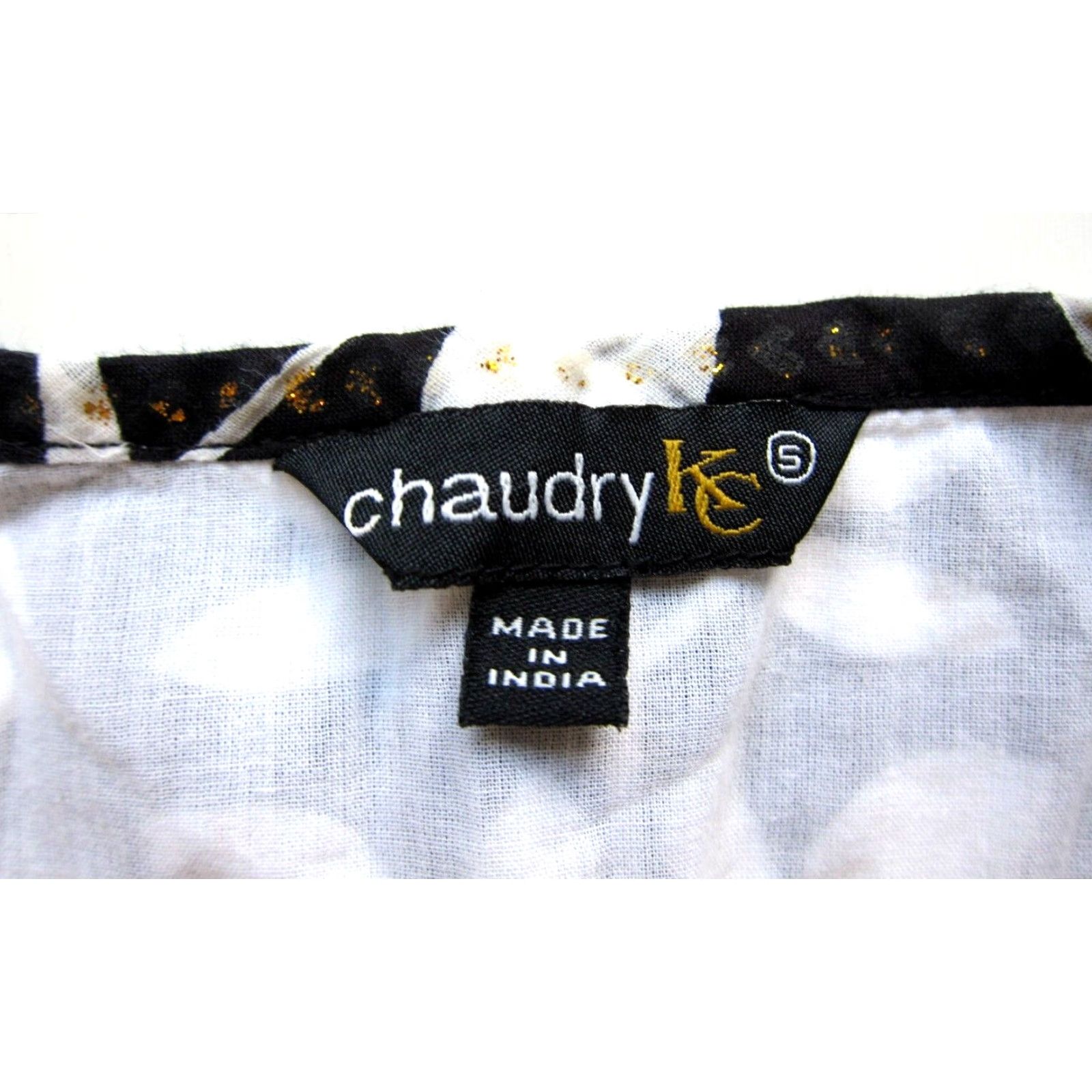Vintage Chaudry KC Black White Gold Floral Puff Sleeve V-Neck Tunic Smock Dress Small Size S / US 4 / IT 40 - 3 Thumbnail