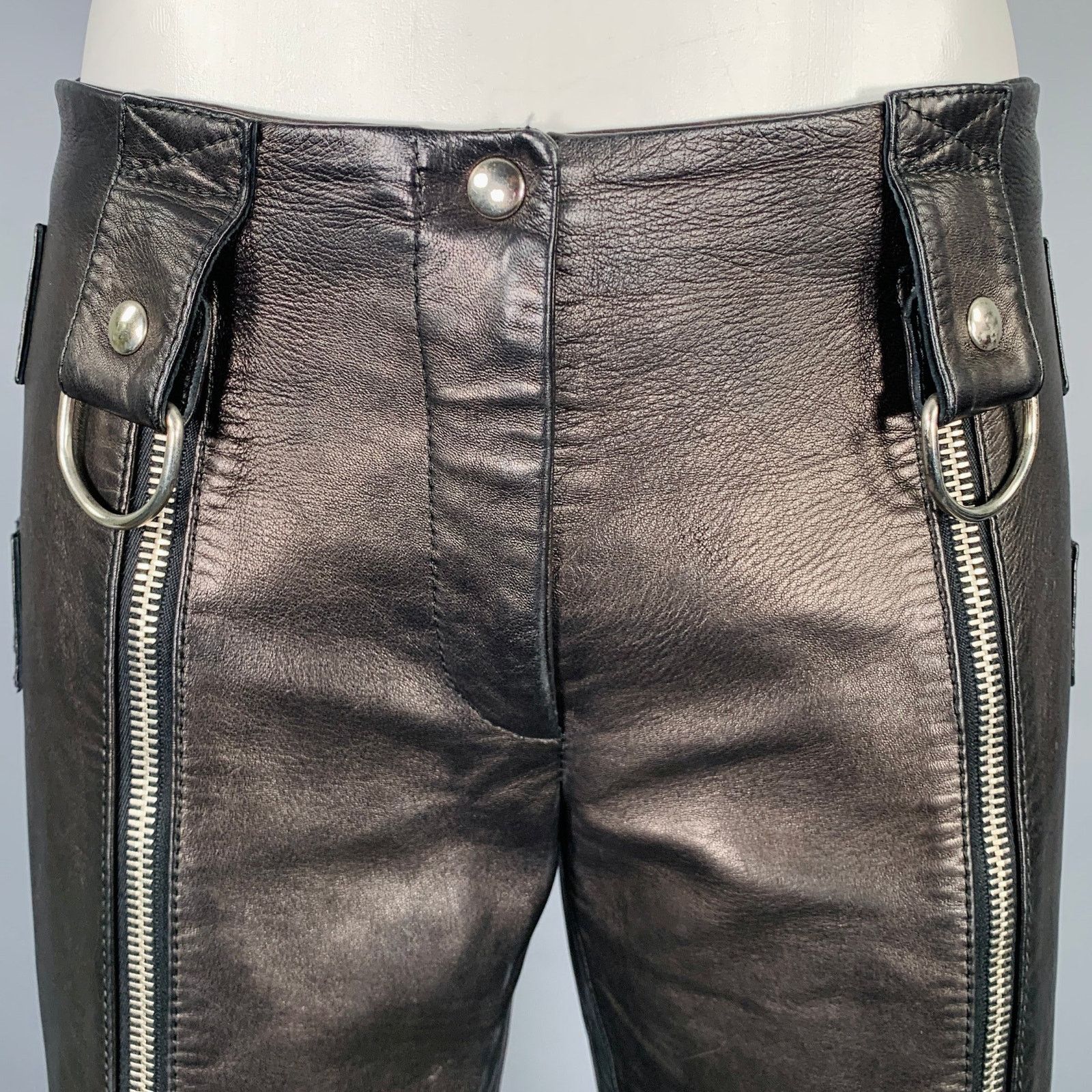Dolce & Gabbana DOLCE & GABBANA Black Silver Leather Cropped Casual Pants Size 28" / US 6 / IT 42 - 3 Thumbnail