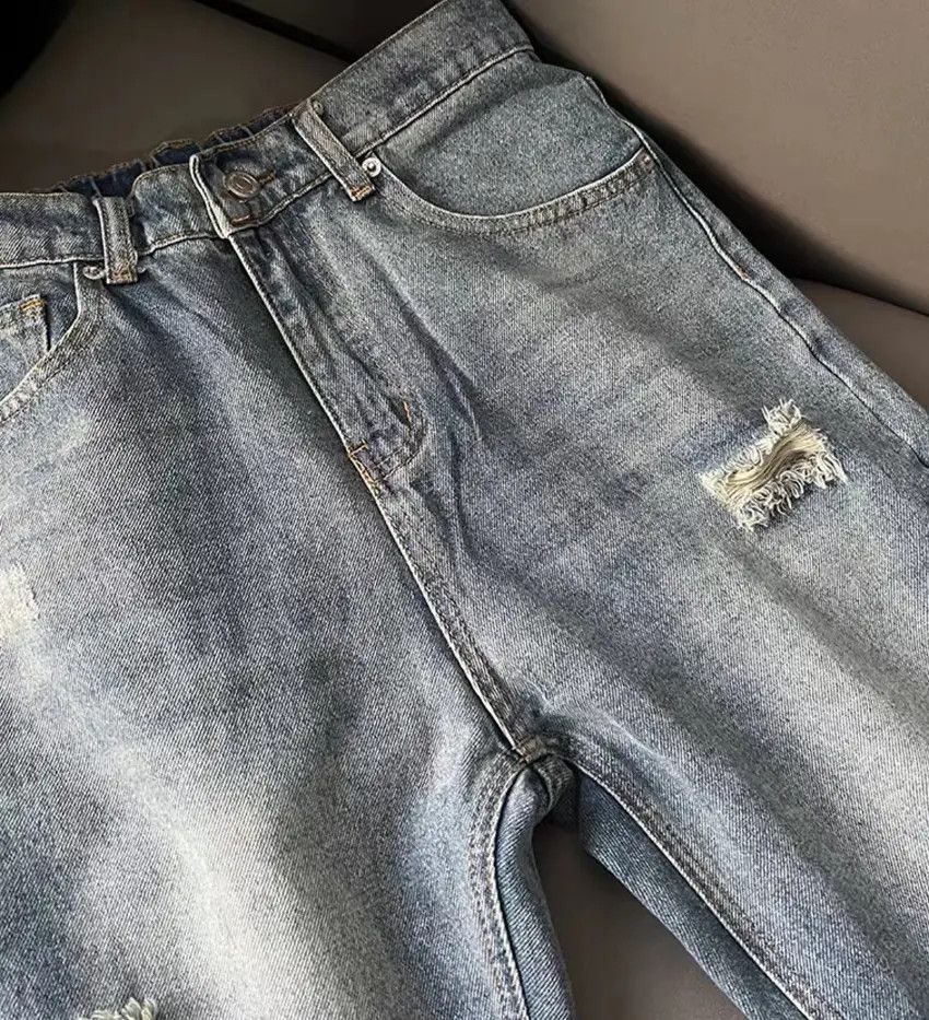 Designer × Japanese Brand Street wash ripped straight wide leg jeans Size US 34 / EU 50 - 7 Thumbnail